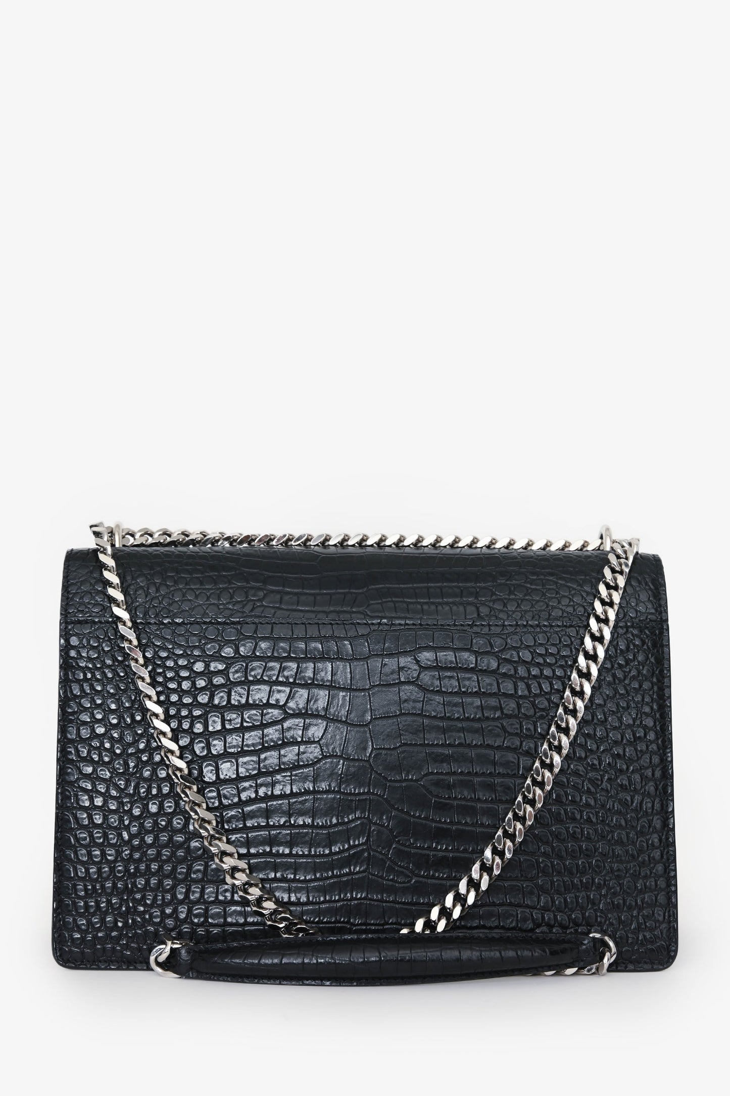 Yves Saint Laurent Black Embossed Croc Leather Medium Sunset Shoulder Bag