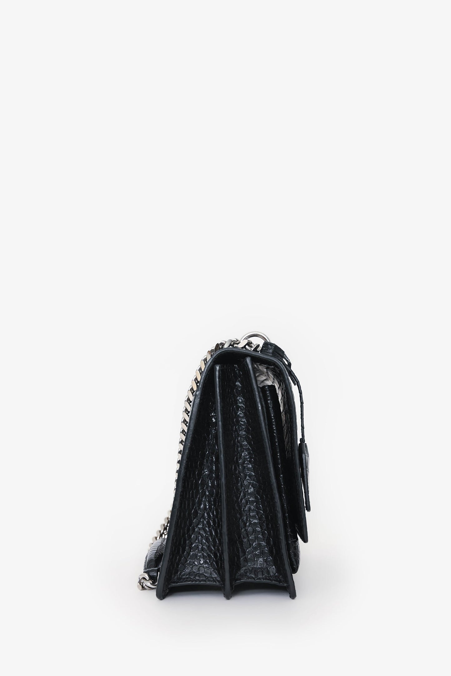 Yves Saint Laurent Black Embossed Croc Leather Medium Sunset Shoulder Bag