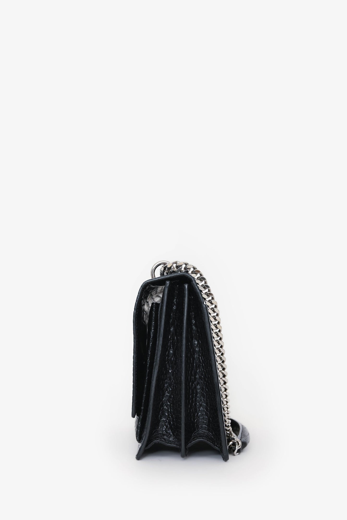 Yves Saint Laurent Black Embossed Croc Leather Medium Sunset Shoulder Bag