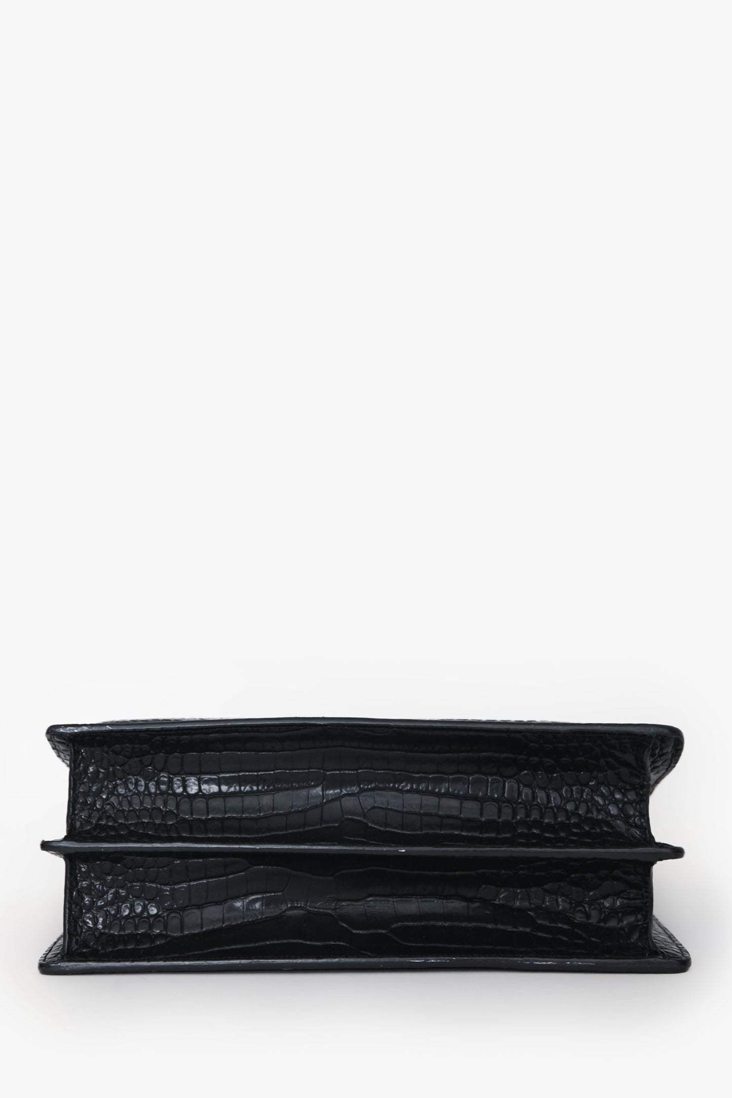 Yves Saint Laurent Black Embossed Croc Leather Medium Sunset Shoulder Bag
