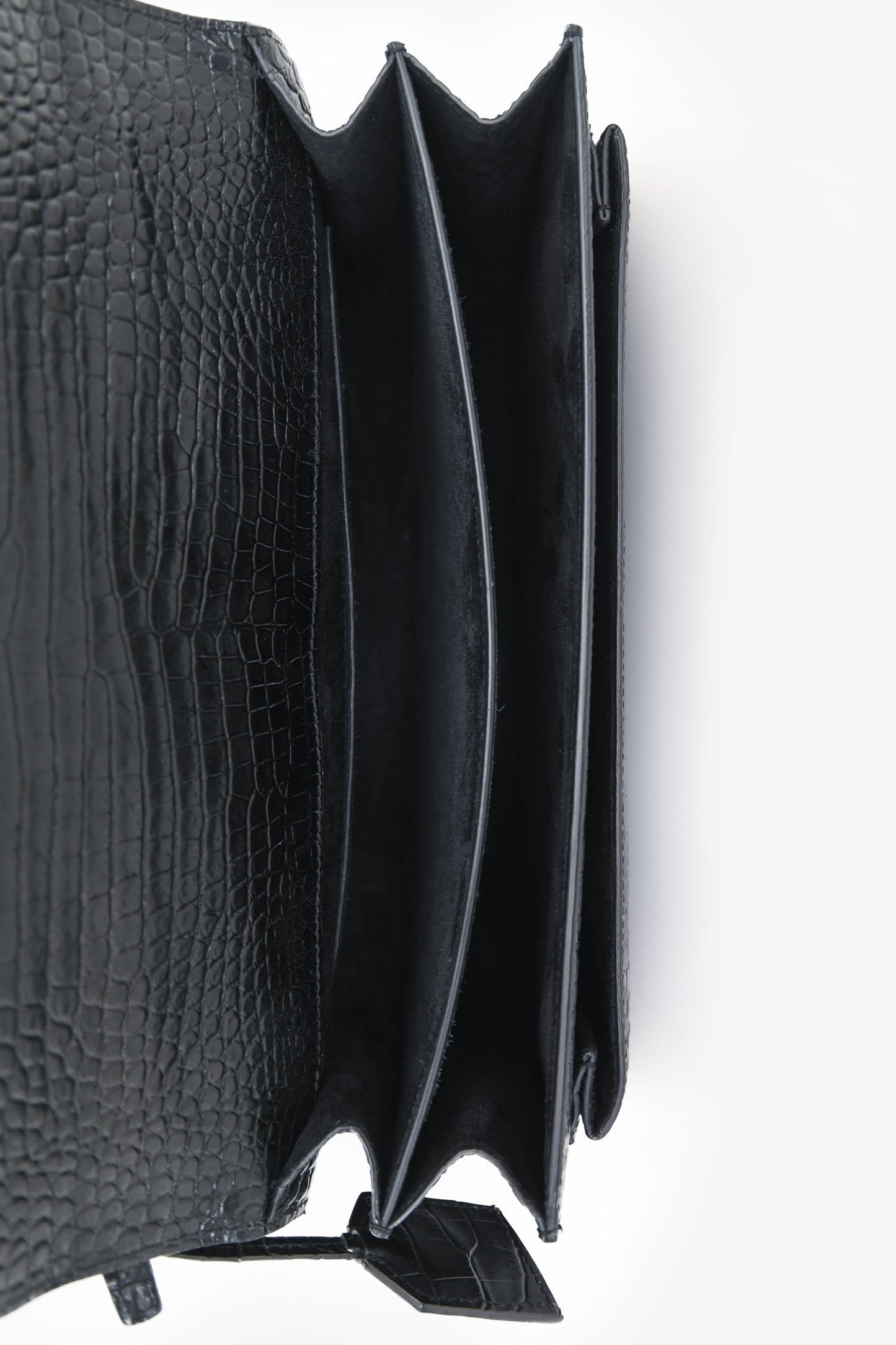 Yves Saint Laurent Black Embossed Croc Leather Medium Sunset Shoulder Bag
