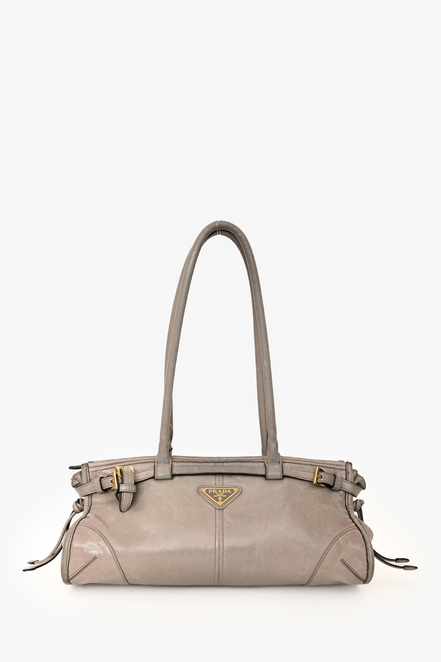 Prada Grey Leather 'Bonnie' Medium Shoulder Bag With Crossbody Strap
