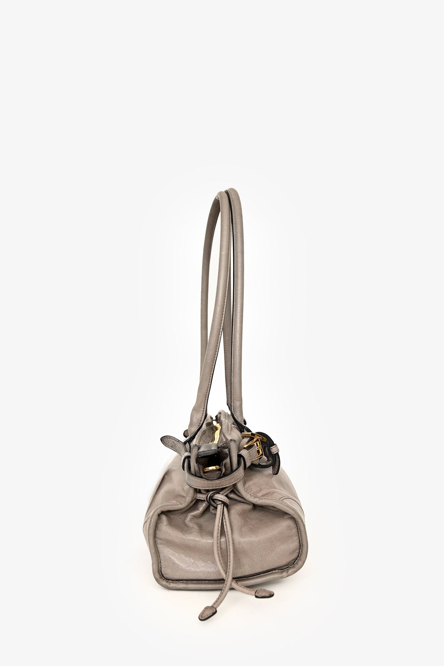 Prada Grey Leather 'Bonnie' Medium Shoulder Bag With Crossbody Strap