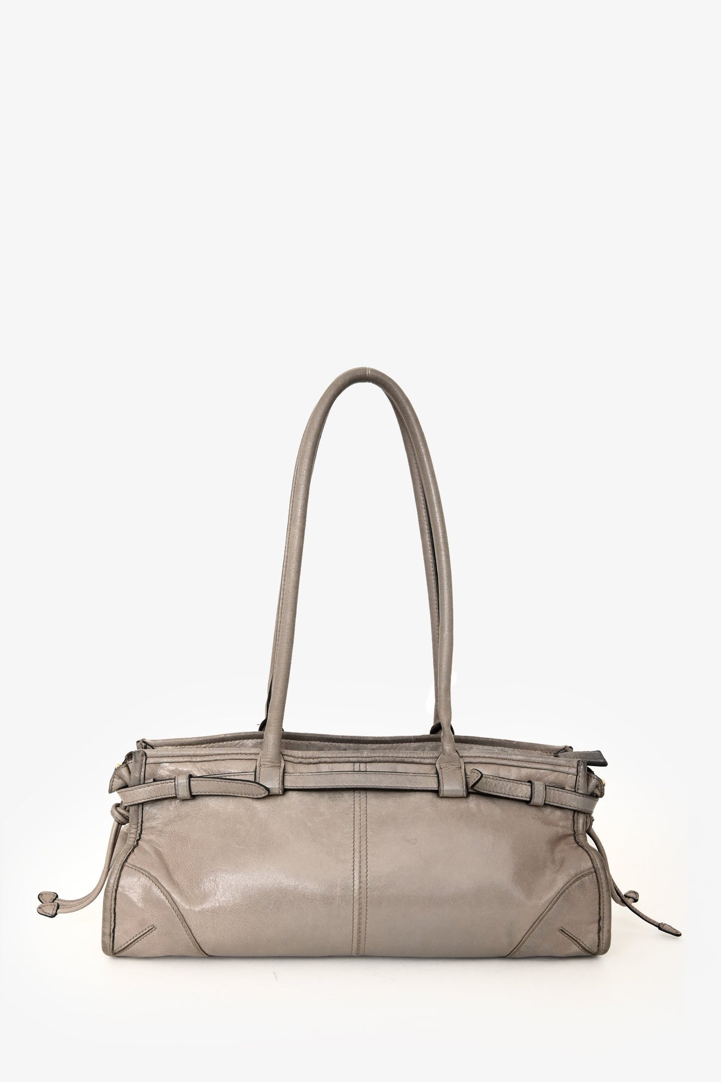 Prada Grey Leather 'Bonnie' Medium Shoulder Bag With Crossbody Strap