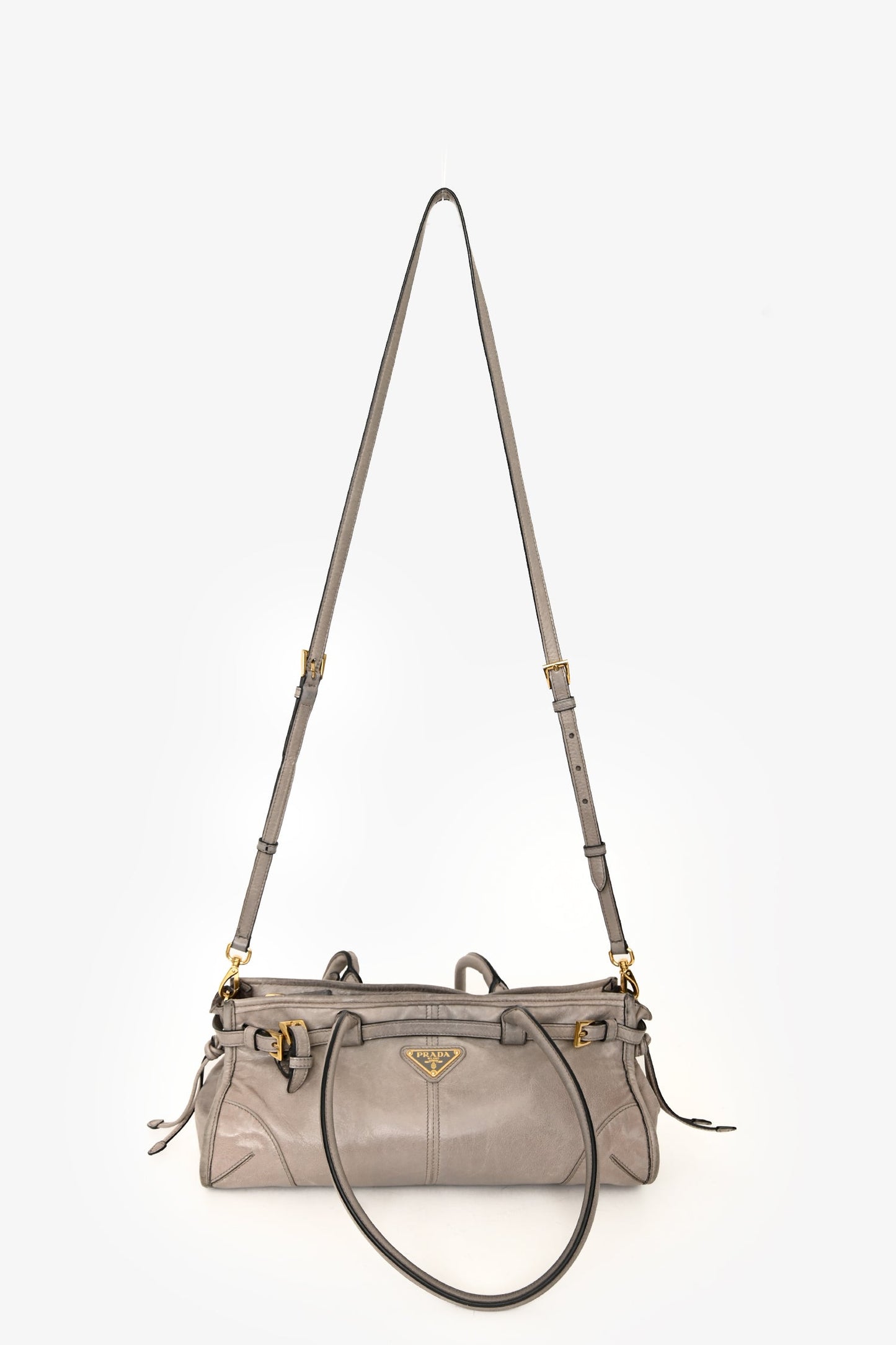 Prada Grey Leather 'Bonnie' Medium Shoulder Bag With Crossbody Strap
