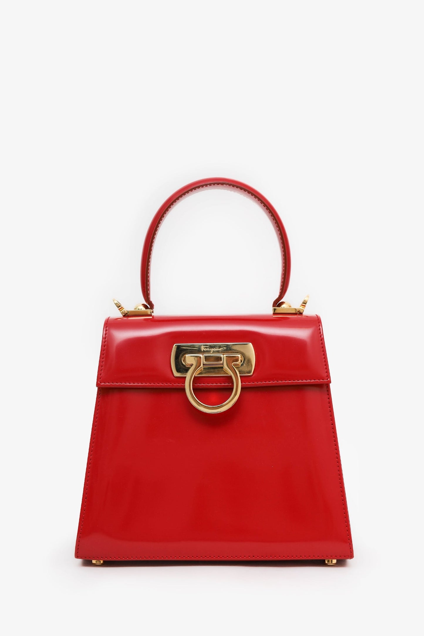 Salvatore Ferragamo Red Leather Iconic Top Handle (S) With Strap