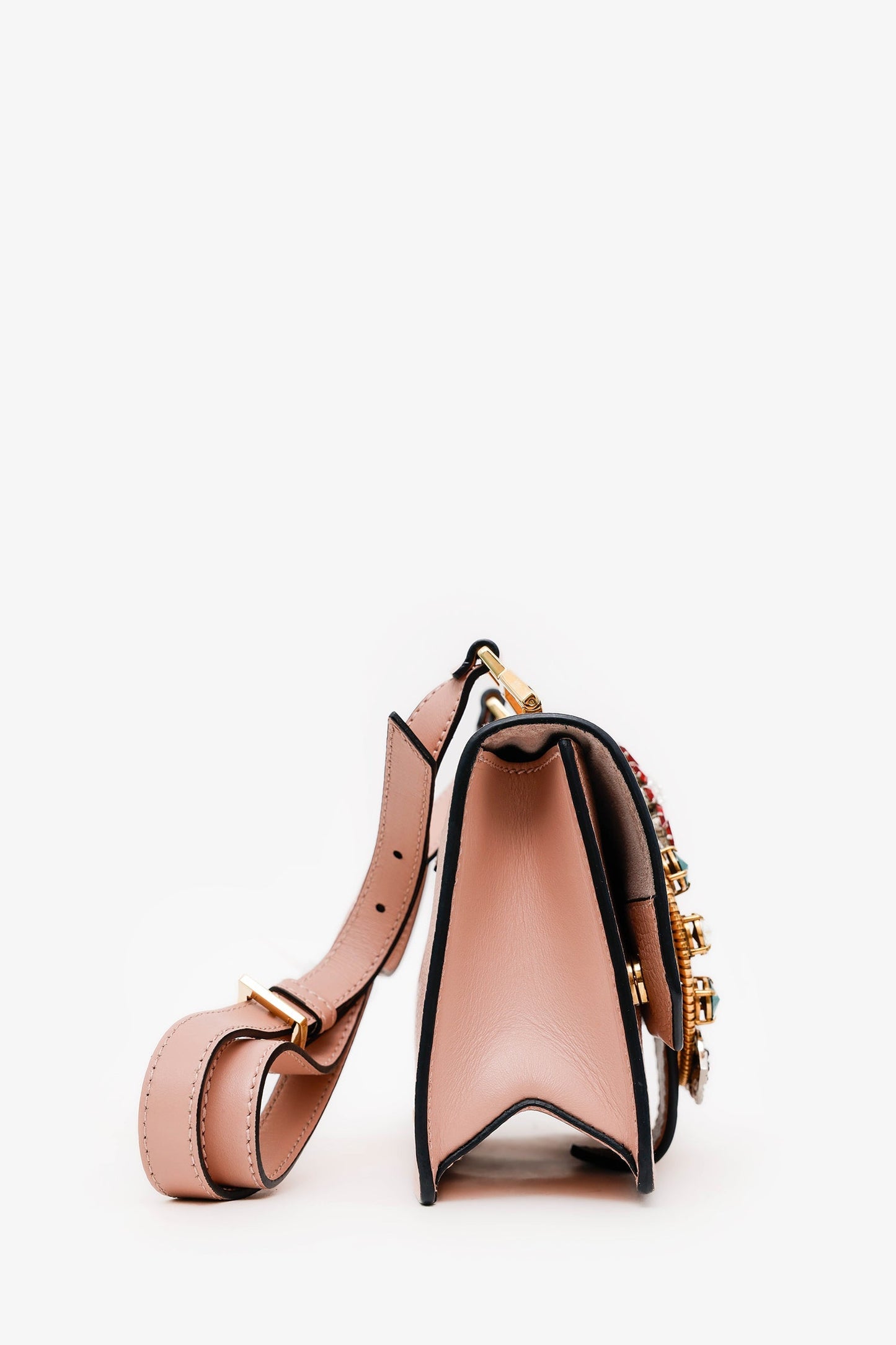 Miu Miu Pink Madras Leather Crystal Embellished Buckle Flap Shoulder Bag
