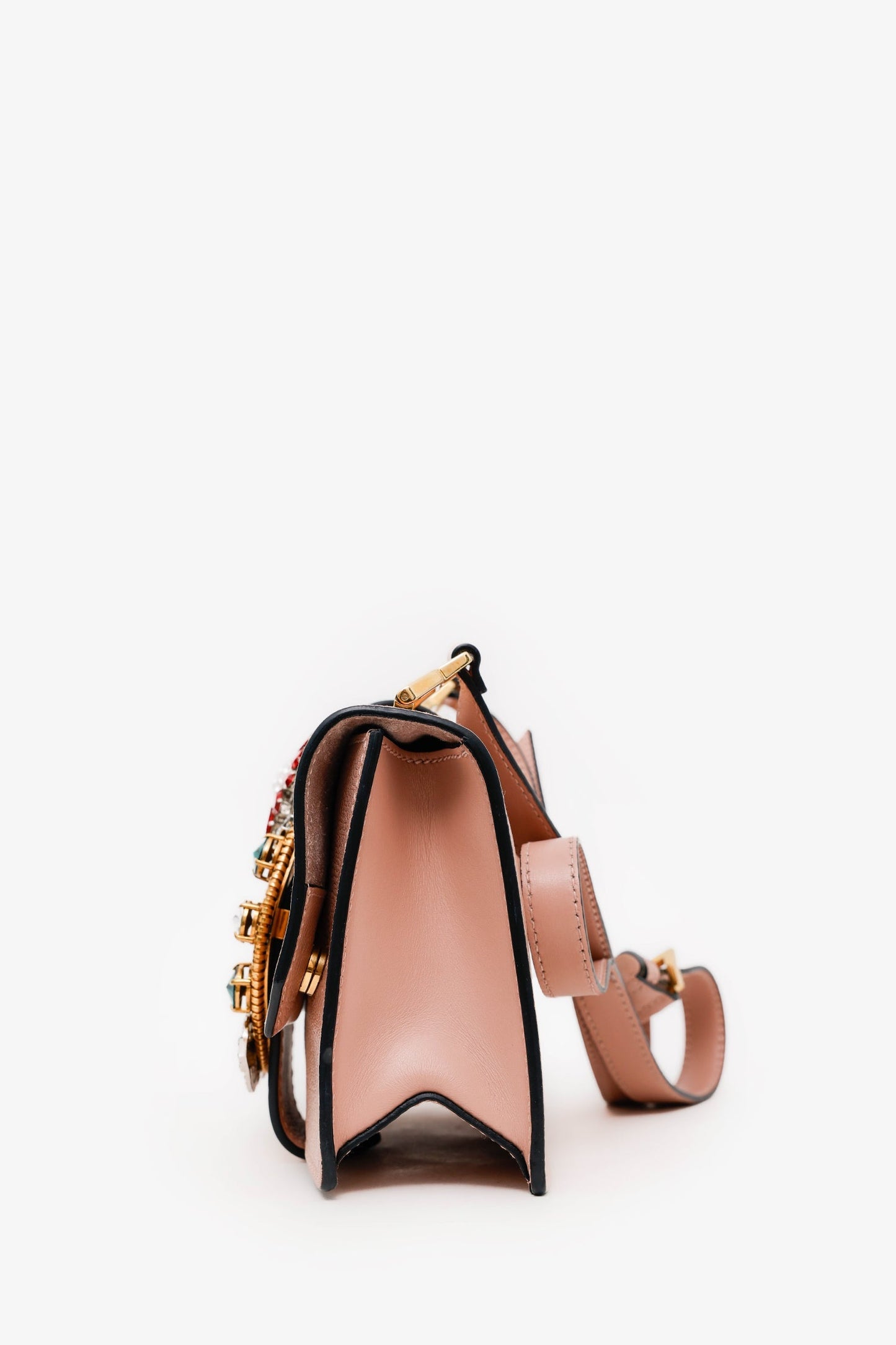Miu Miu Pink Madras Leather Crystal Embellished Buckle Flap Shoulder Bag