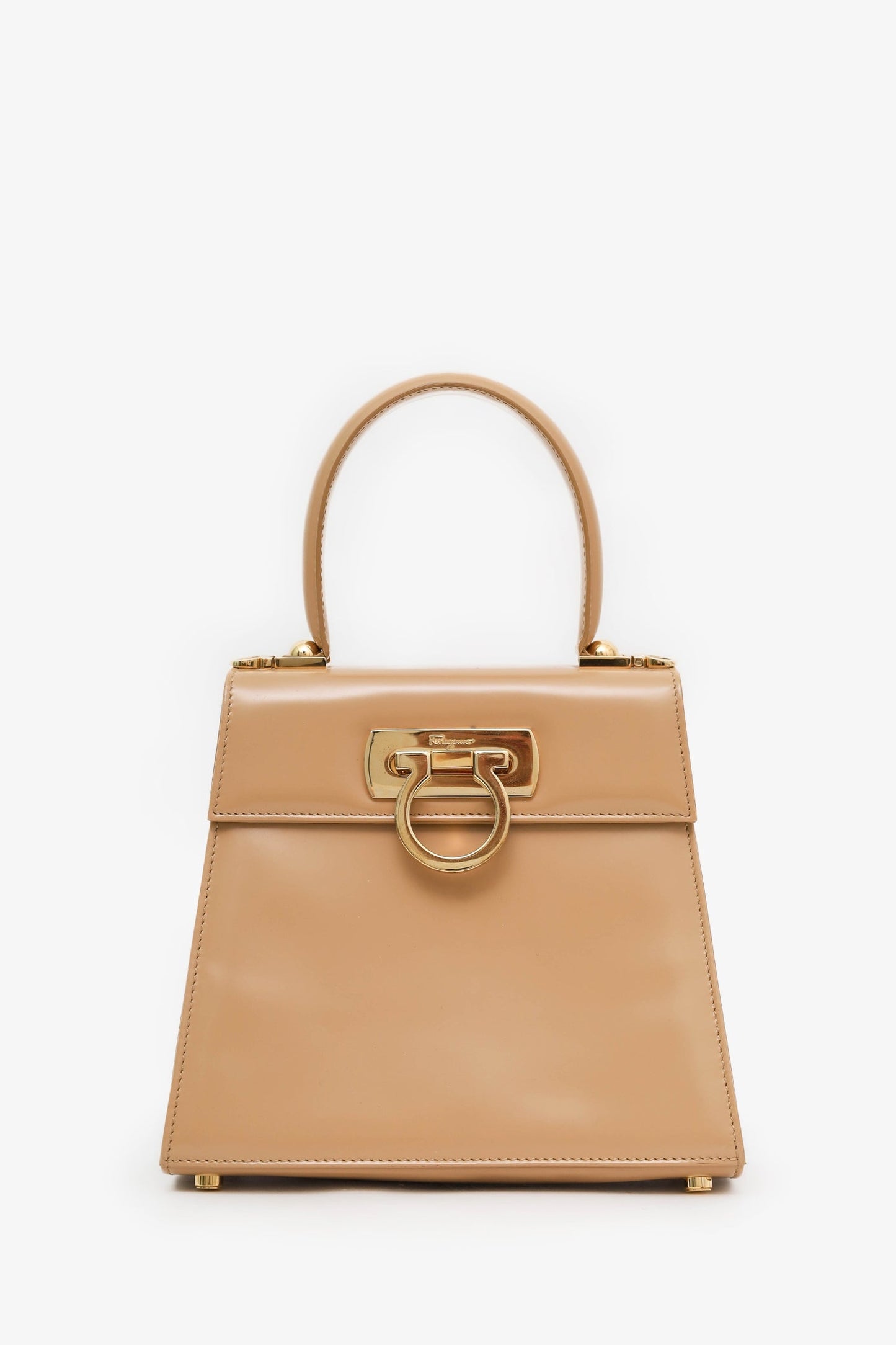 Salvatore Ferragamo Beige Leather Iconic Top Handle (S) With Strap