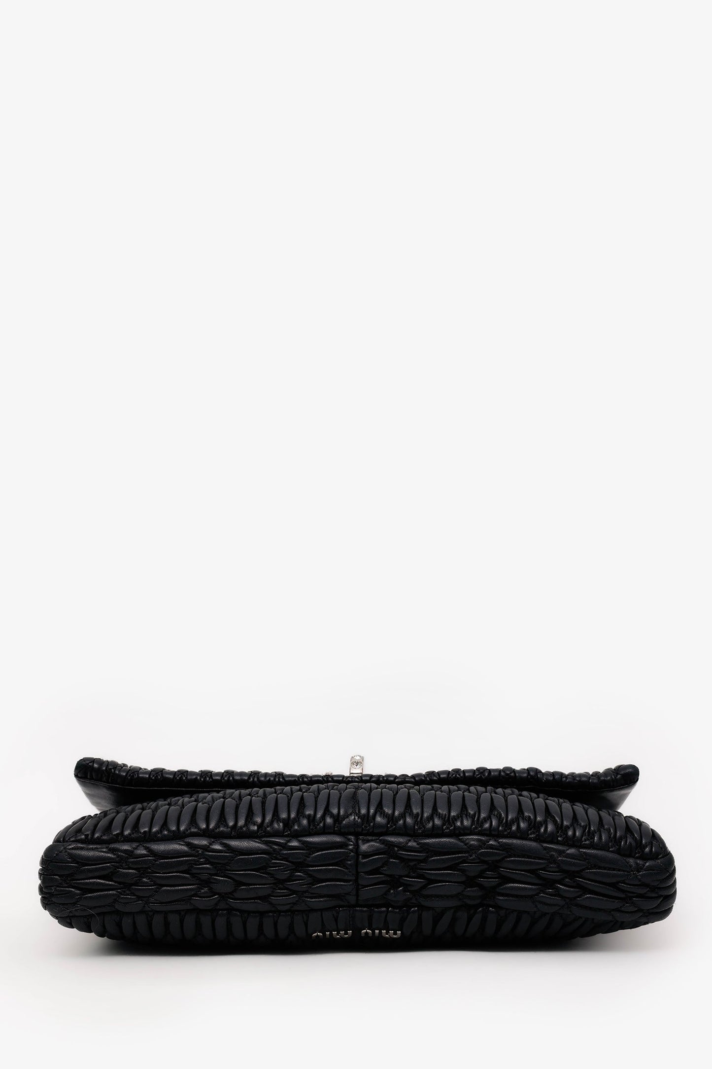 Miu Miu Black Matelasse Nappa Leather Crystal Embellished Shoulder Bag With Strap