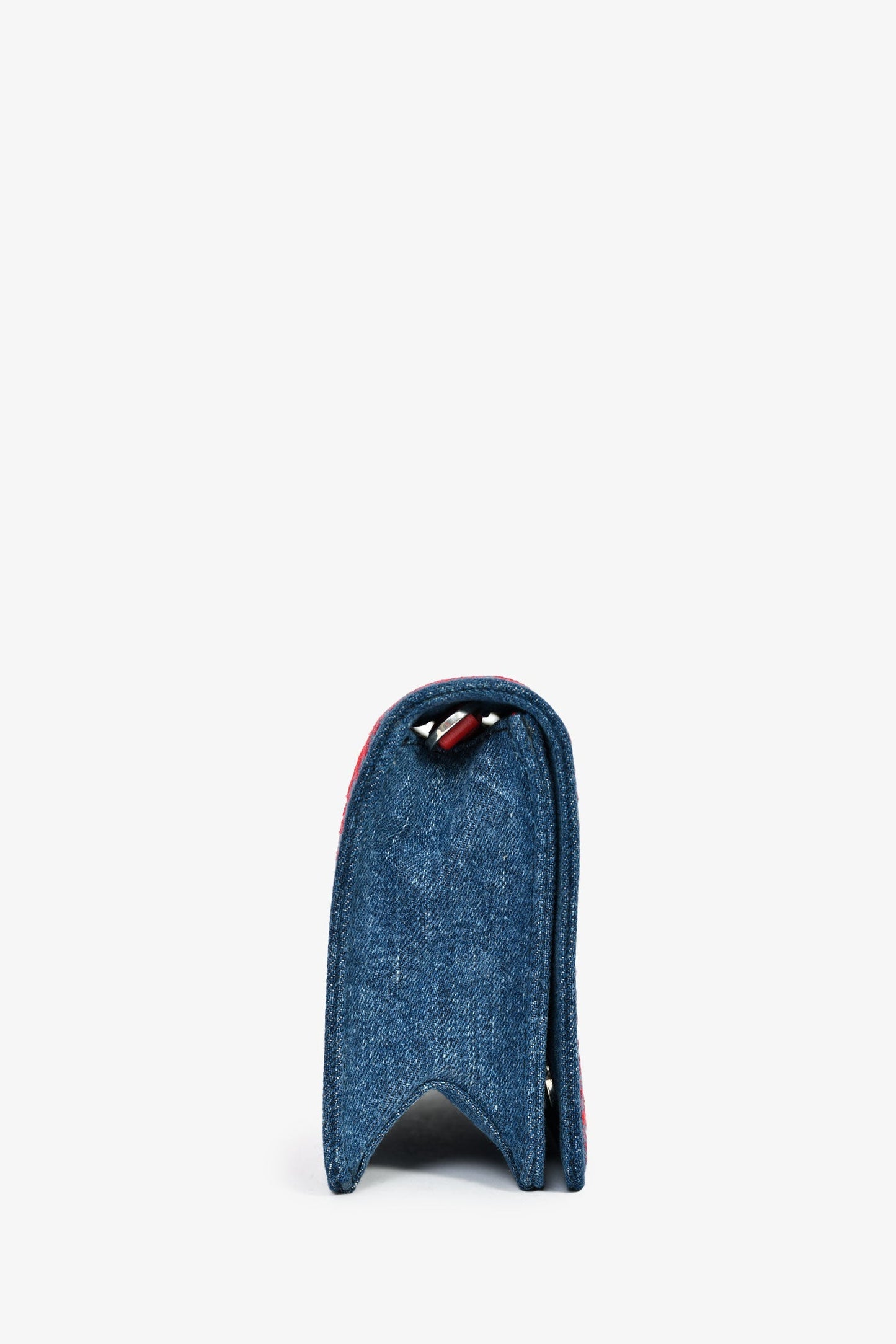 Miu Miu Blue Denim Red Embroidered Clutch