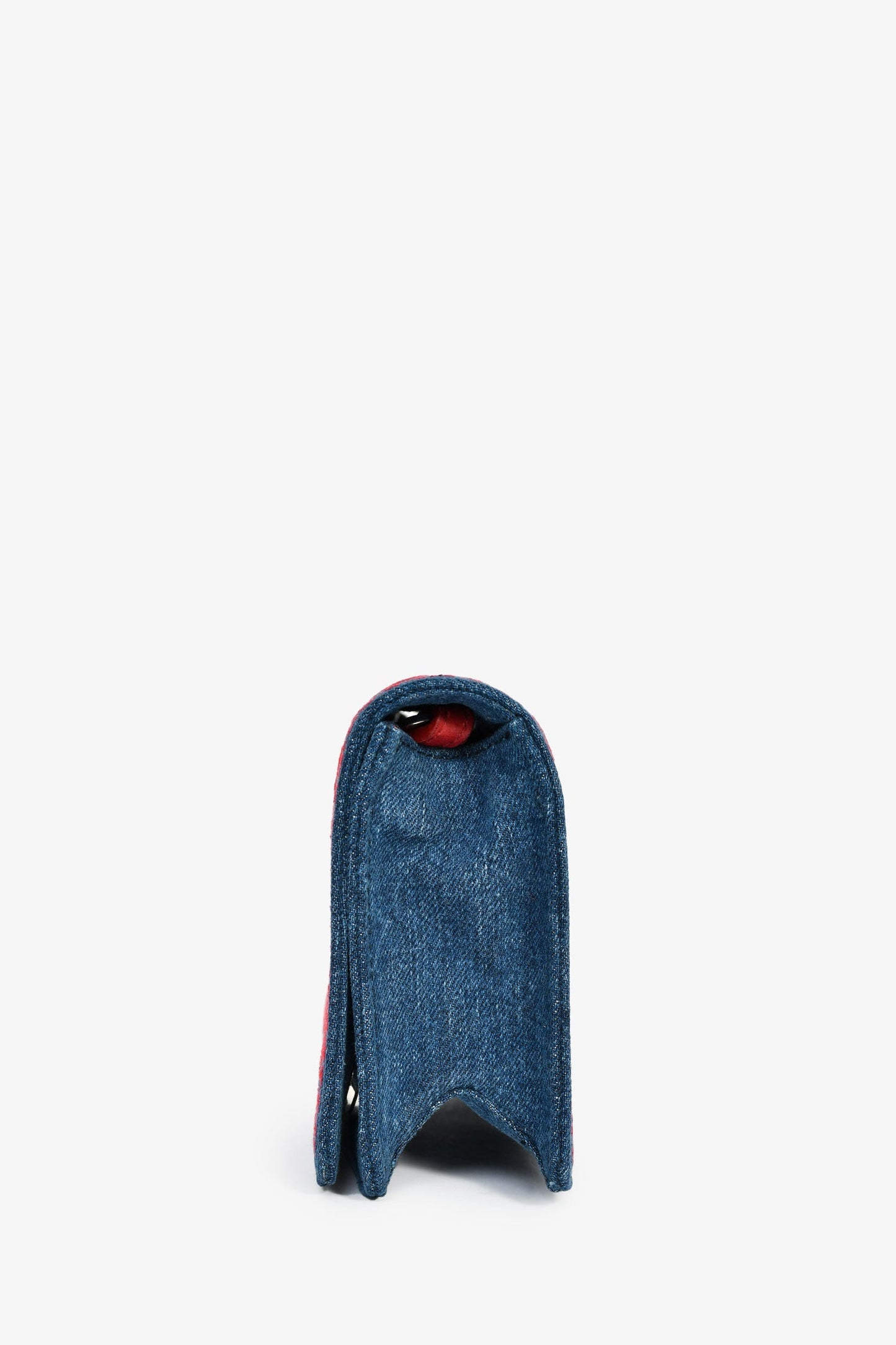 Miu Miu Blue Denim Red Embroidered Clutch