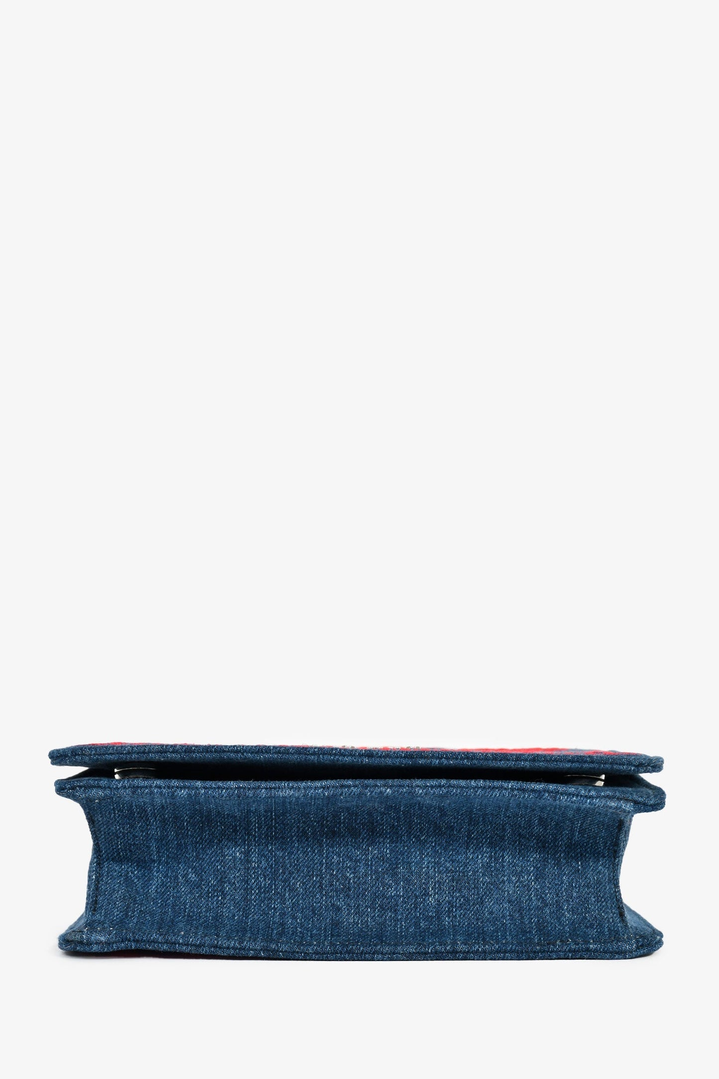 Miu Miu Blue Denim Red Embroidered Clutch