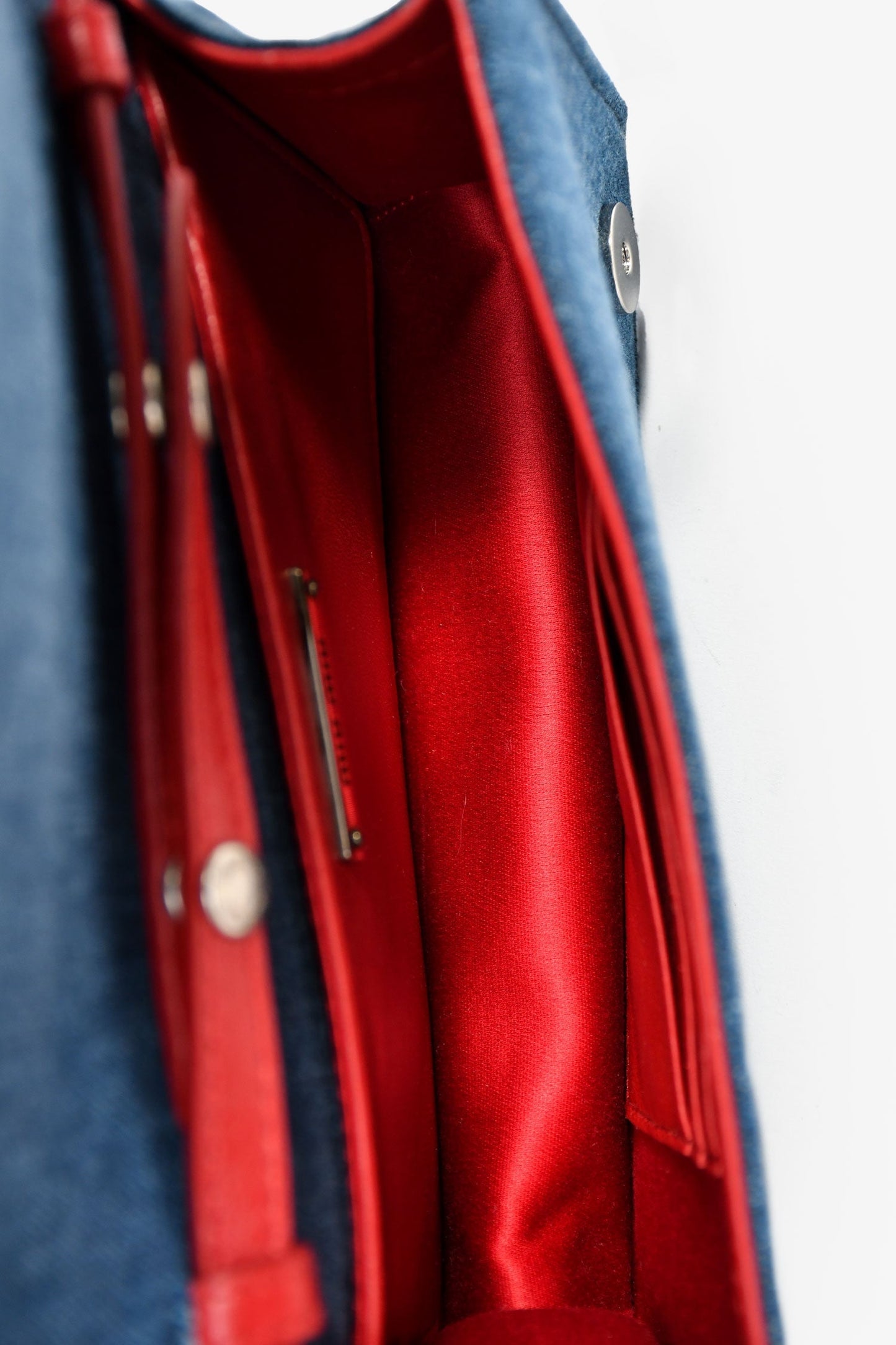 Miu Miu Blue Denim Red Embroidered Clutch