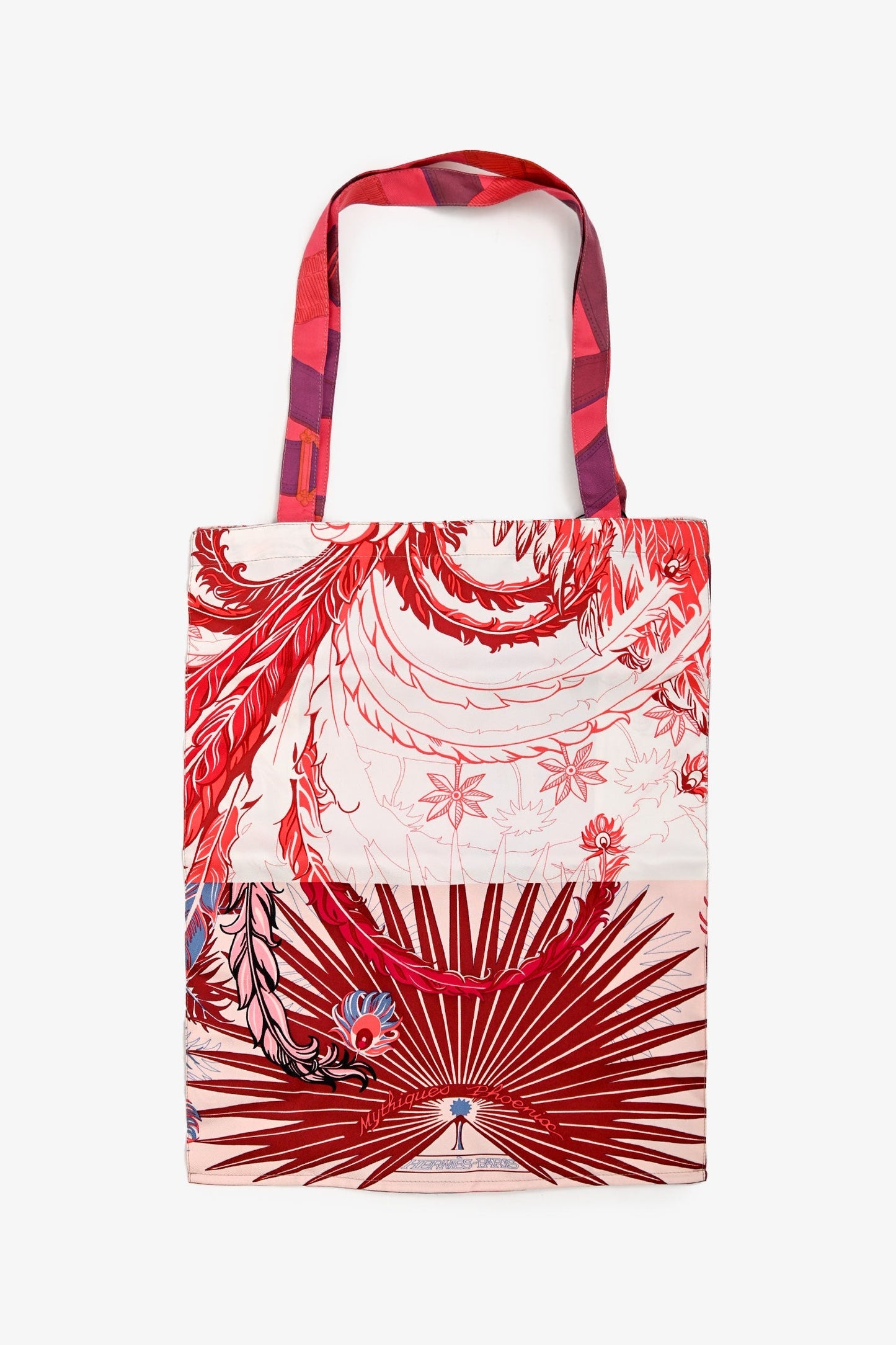 Hermès Red/Multicolour Silk Petit H Shopping Tote Bag