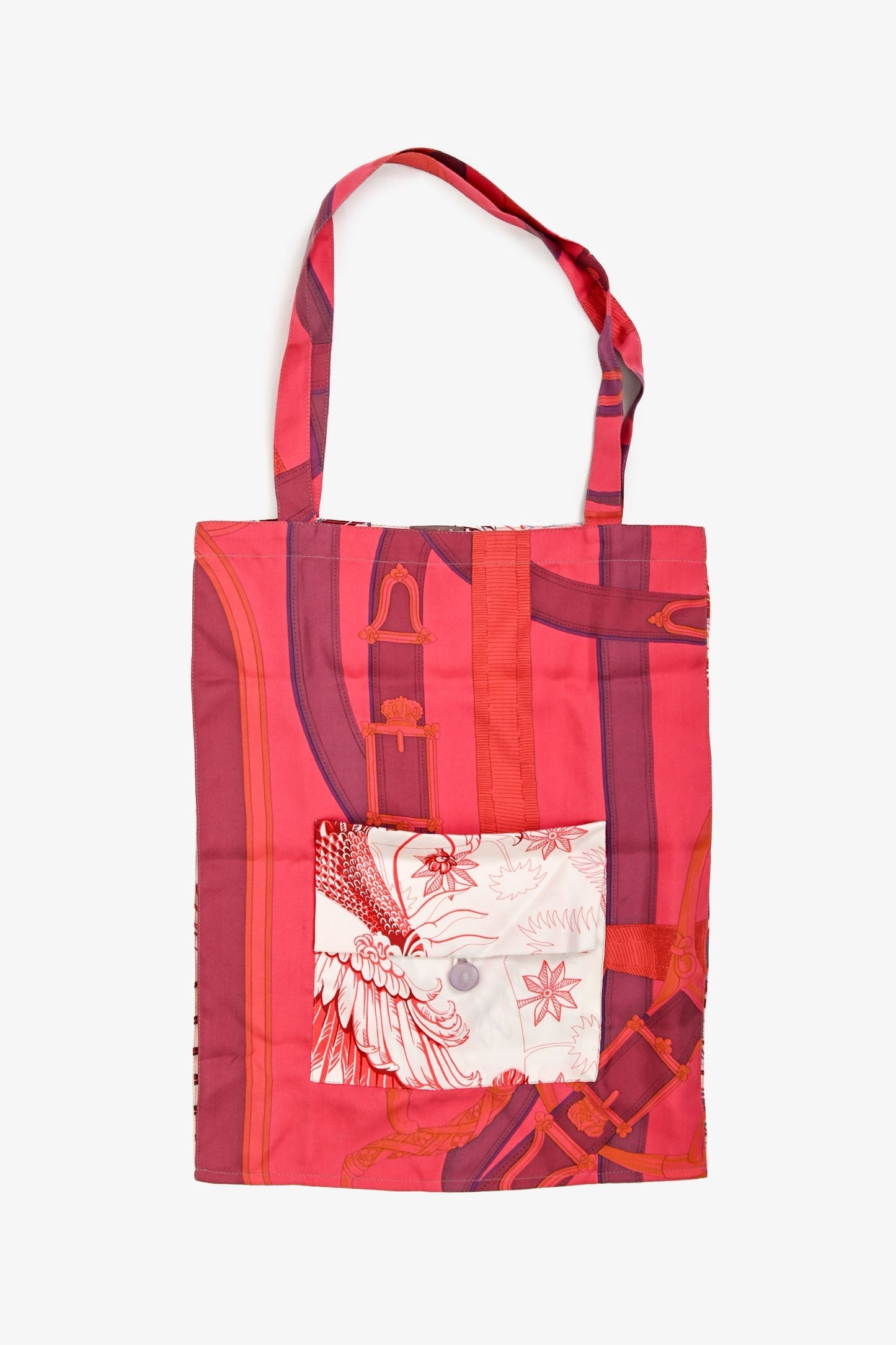 Hermès Red/Multicolour Silk Petit H Shopping Tote Bag