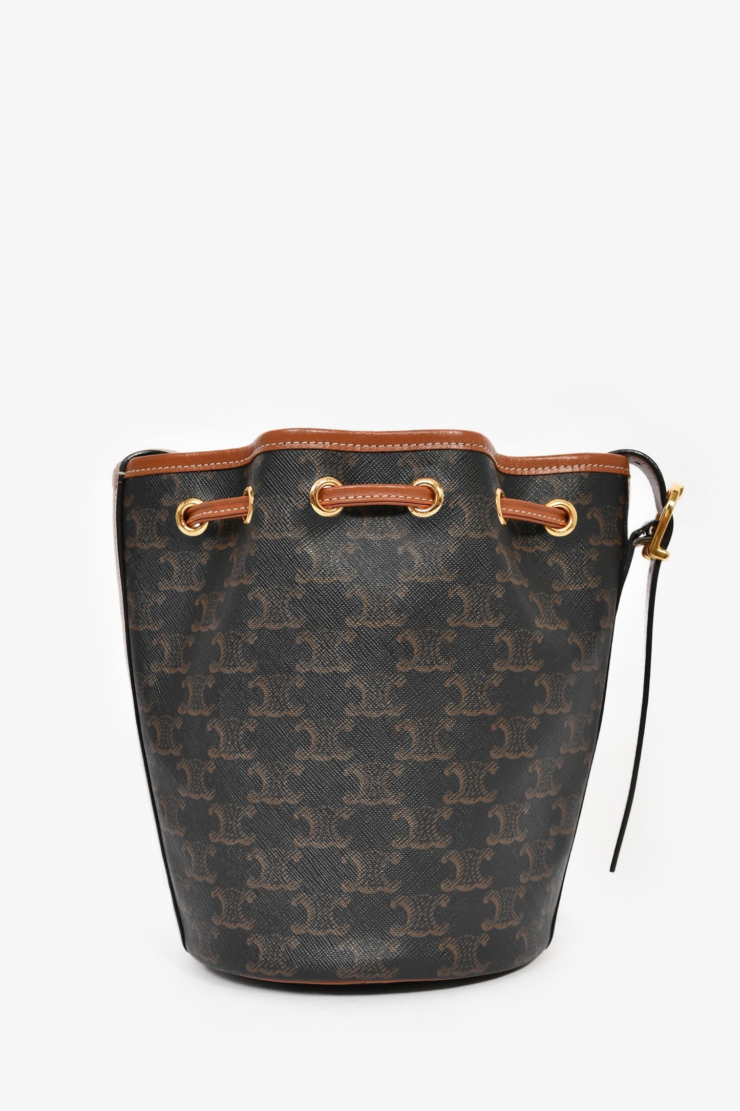 Celine Brown Triomphe Monogram Canvas Small Drawstring Bucket Bag