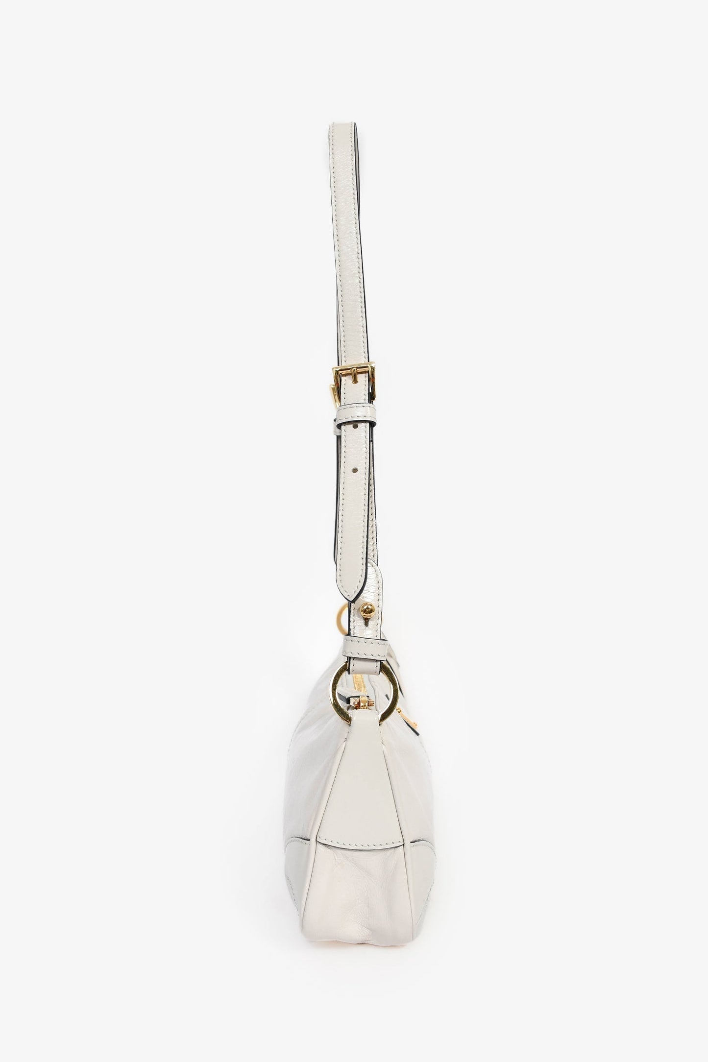 Prada White Leather 'Re-Edition 2002' Medium Shoulder Bag With Chain