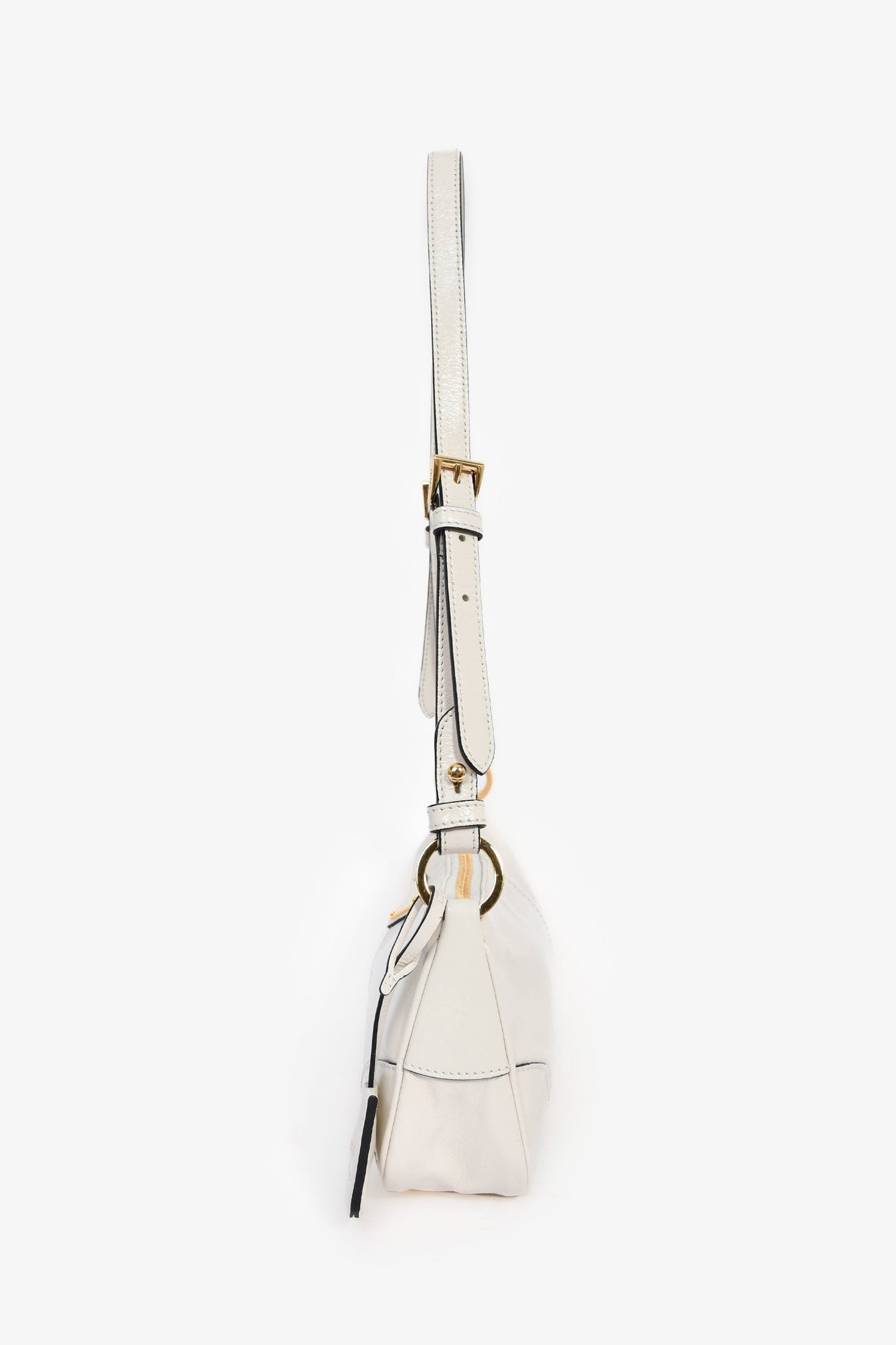 Prada White Leather 'Re-Edition 2002' Medium Shoulder Bag With Chain