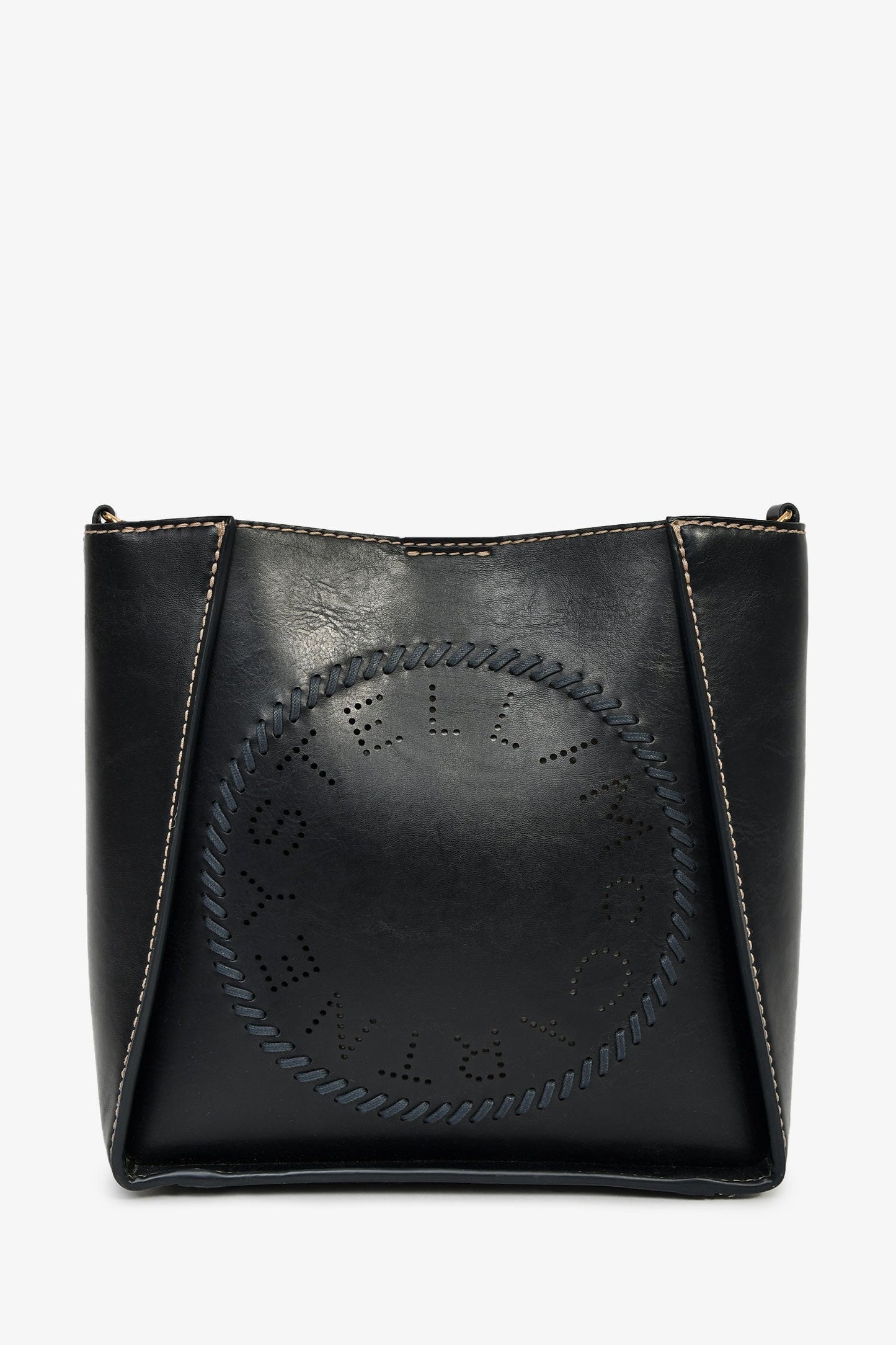 Stella McCartney Black Vegan Leather Logo Embellished Shoulder Bag