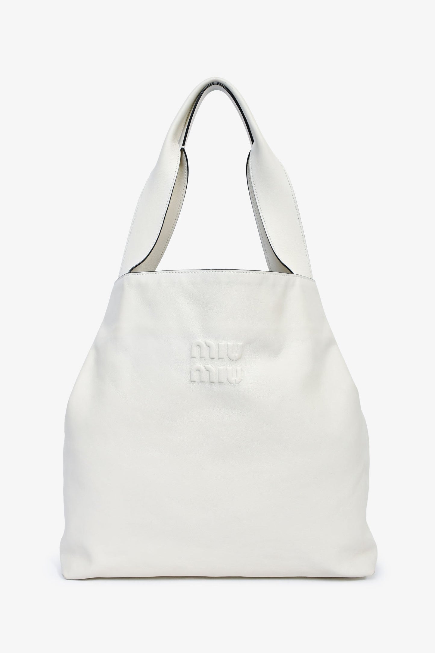 Miu Miu White Leather Logo Hobo Bag