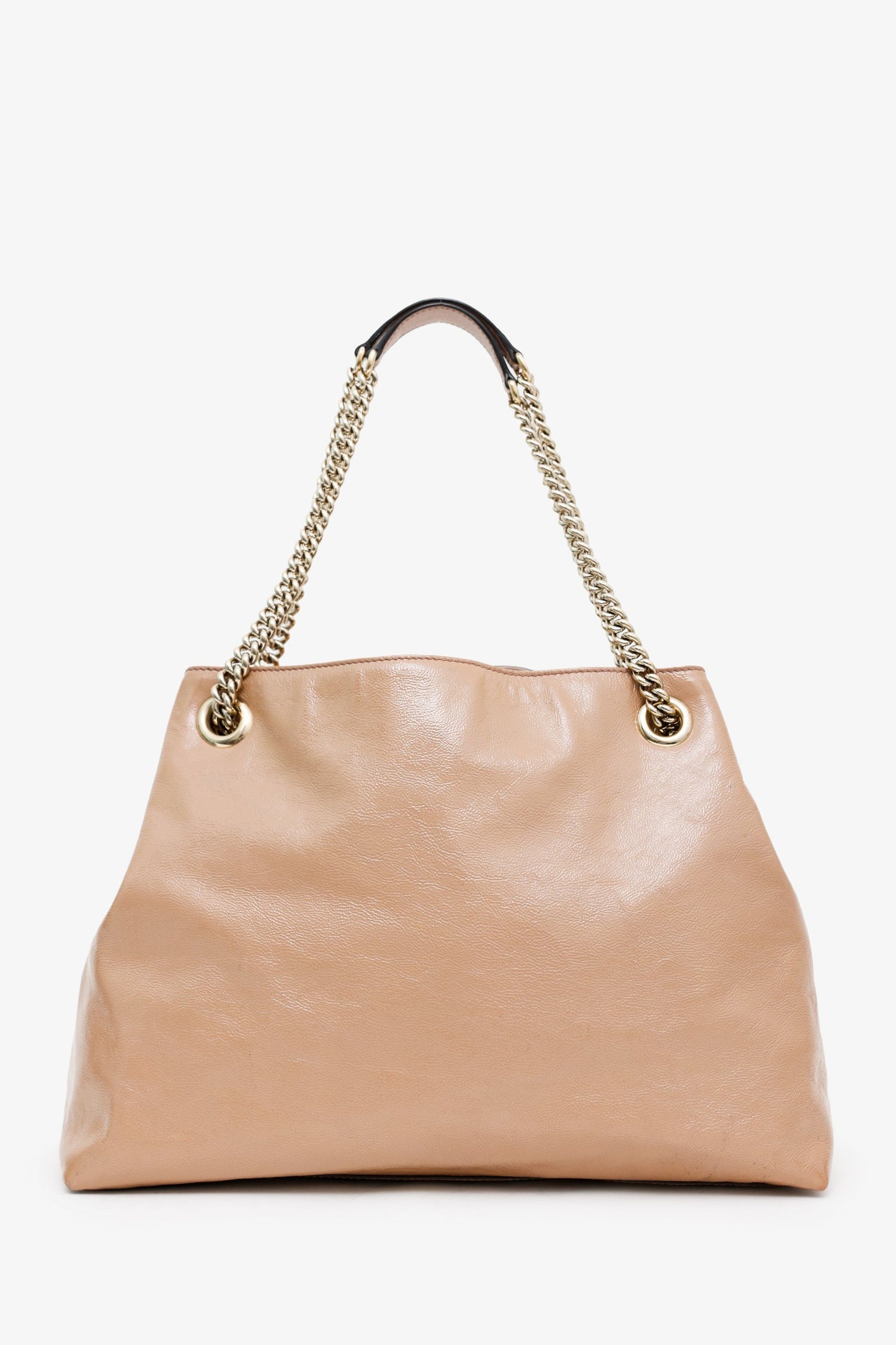 Gucci Beige Patent Leather Interlocking G Soho Medium Shoulder Bag