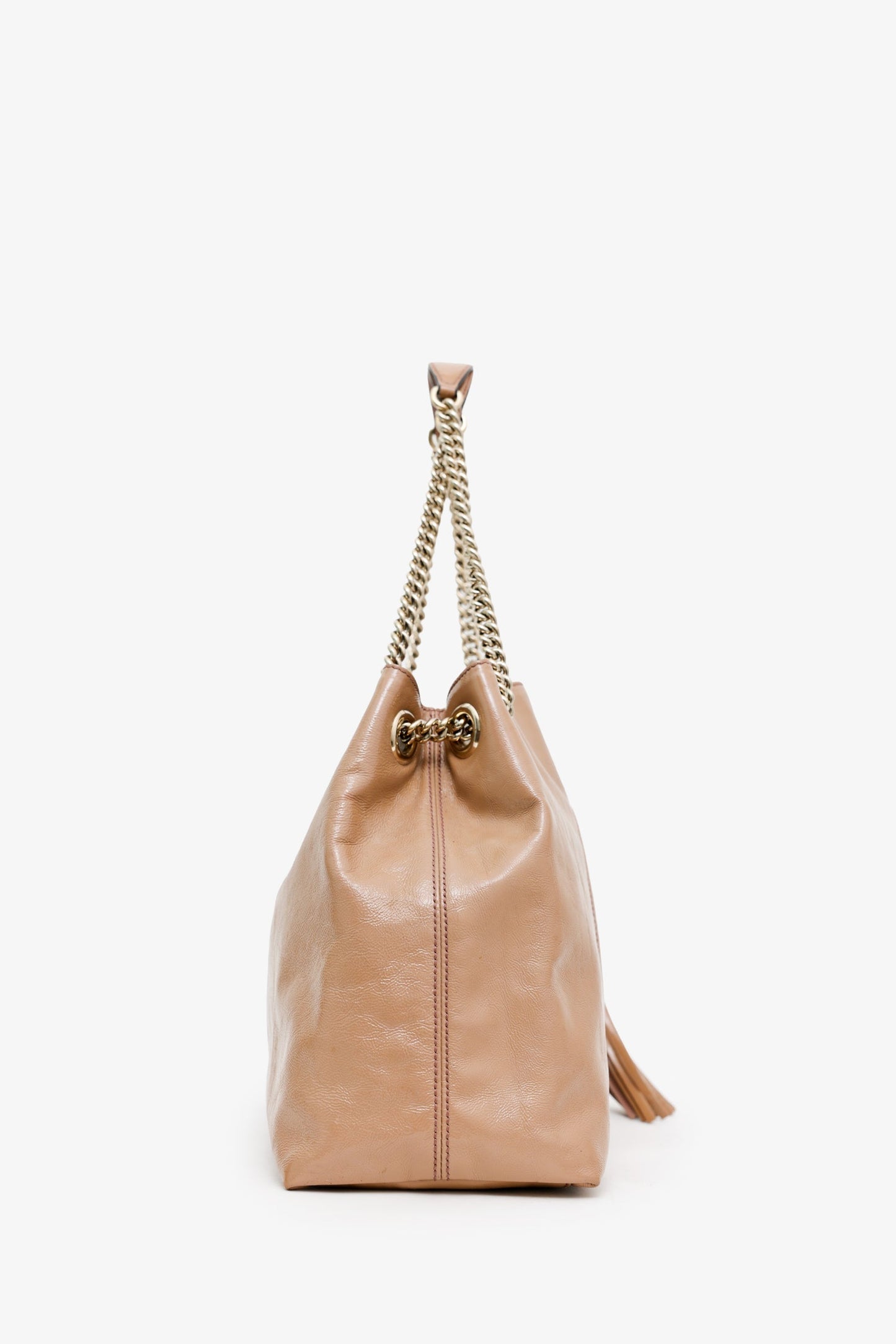 Gucci Beige Patent Leather Interlocking G Soho Medium Shoulder Bag