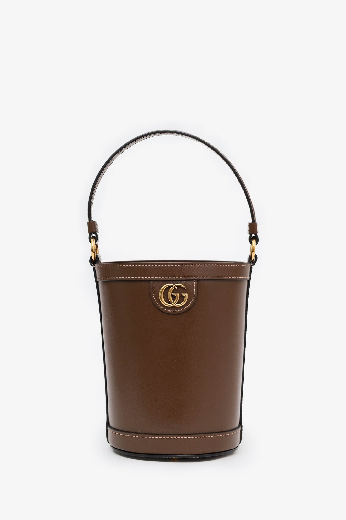 Gucci Brown Leather GG Canvas Ophidia Mini Bucket Bag