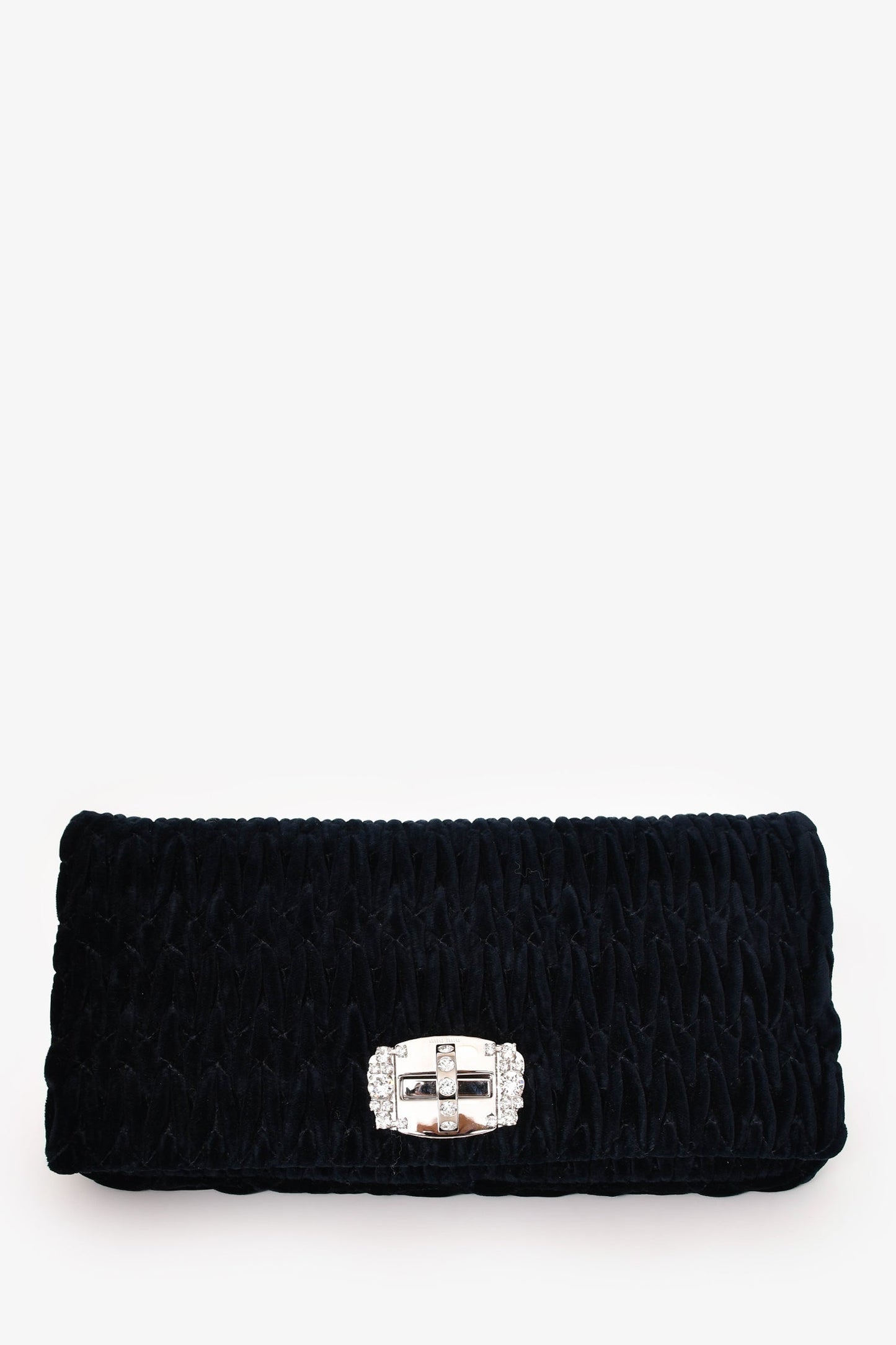 Miu Miu Navy Velvet Matelasse Crystal Flap Shoulder Bag with Strap