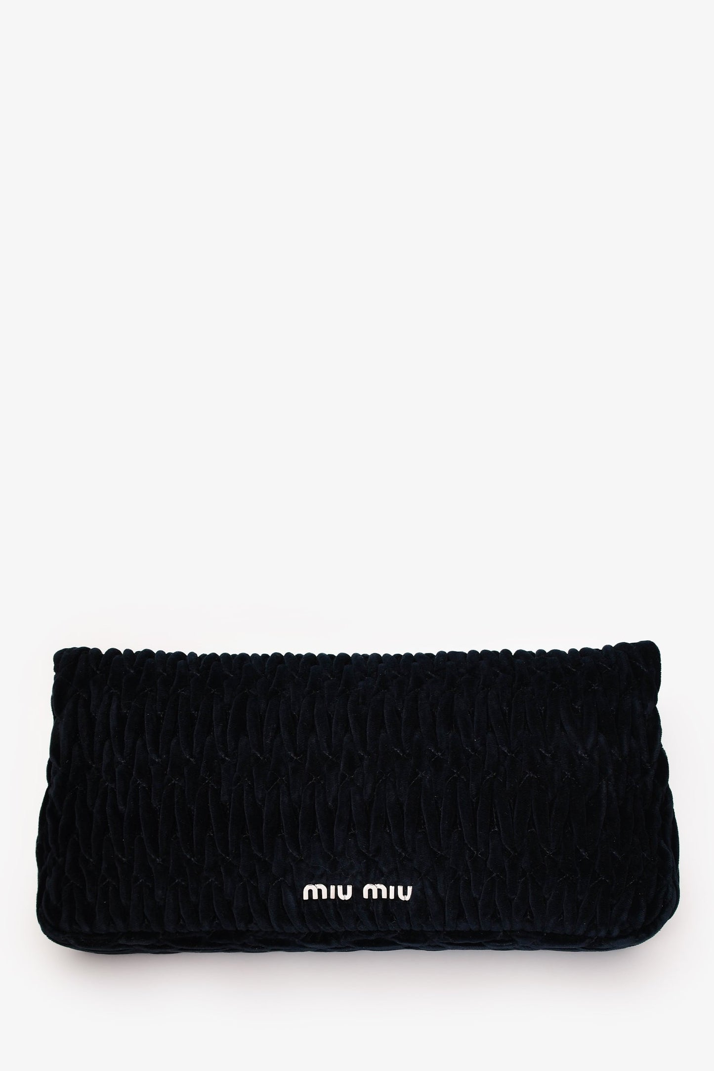 Miu Miu Navy Velvet Matelasse Crystal Flap Shoulder Bag with Strap
