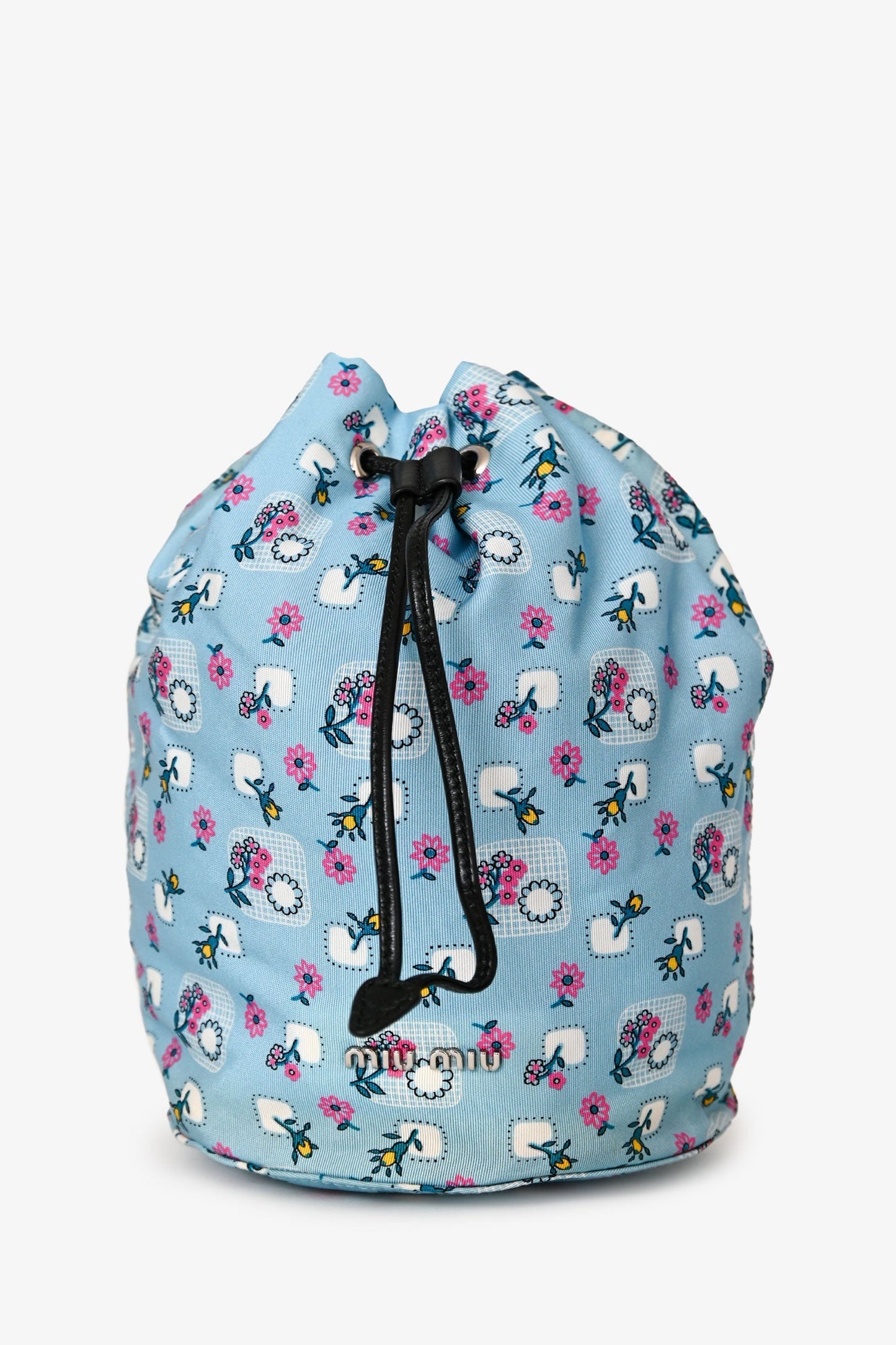 Miu Miu Blue Nylon Floral Print Pouch