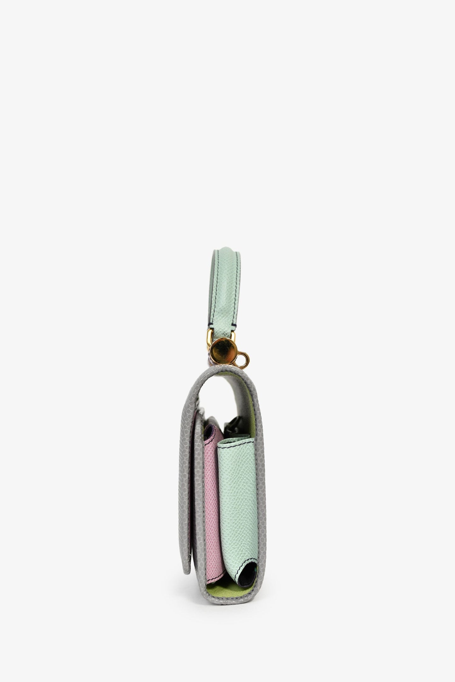 Dolce & Gabbana Grey/Pink/Green Leather Wallet on Chain Bag