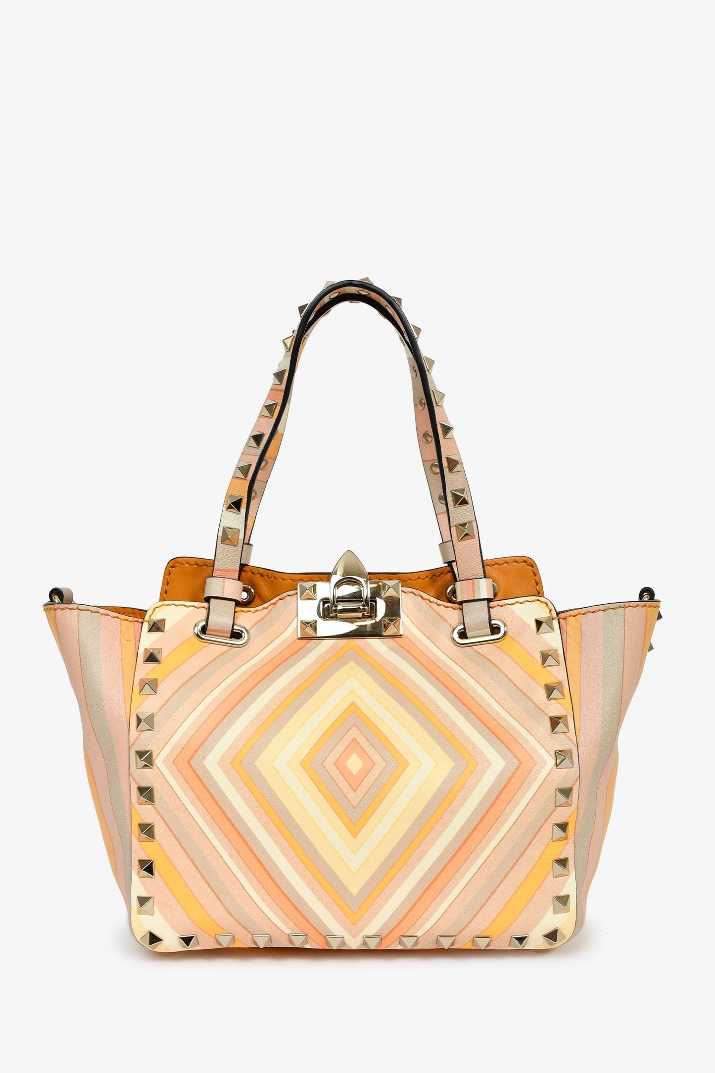 Valentino Orange Multicolour Rockstud Top Handle with Strap
