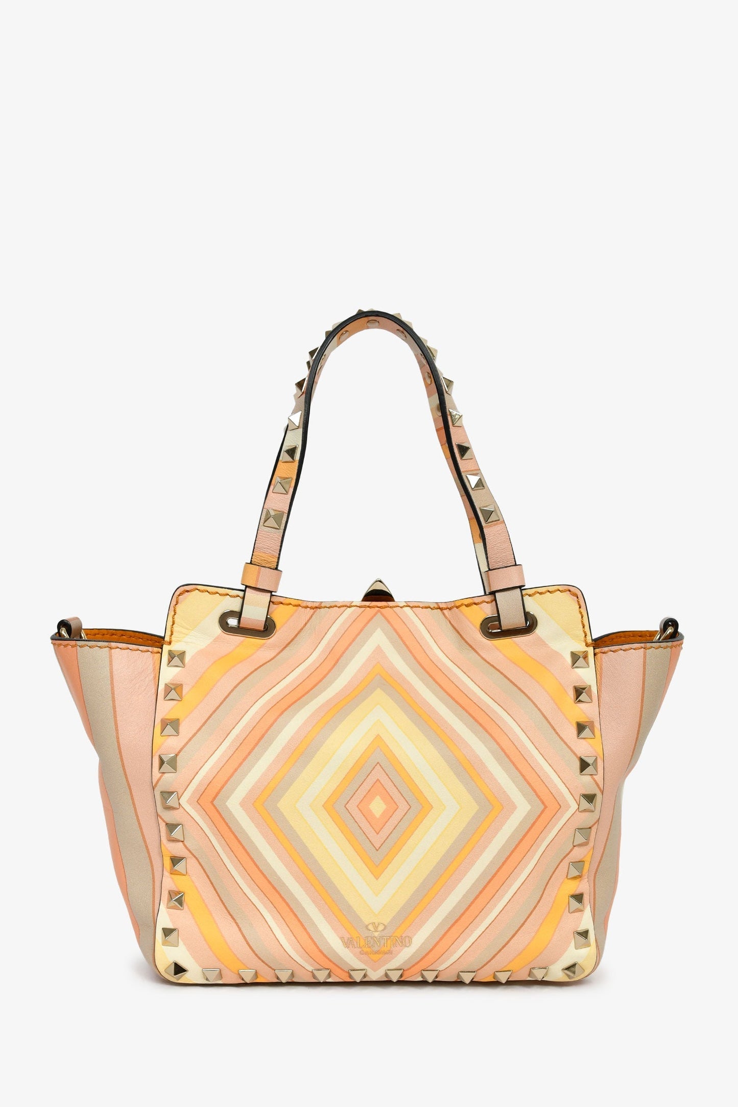 Valentino Orange Multicolour Rockstud Top Handle with Strap