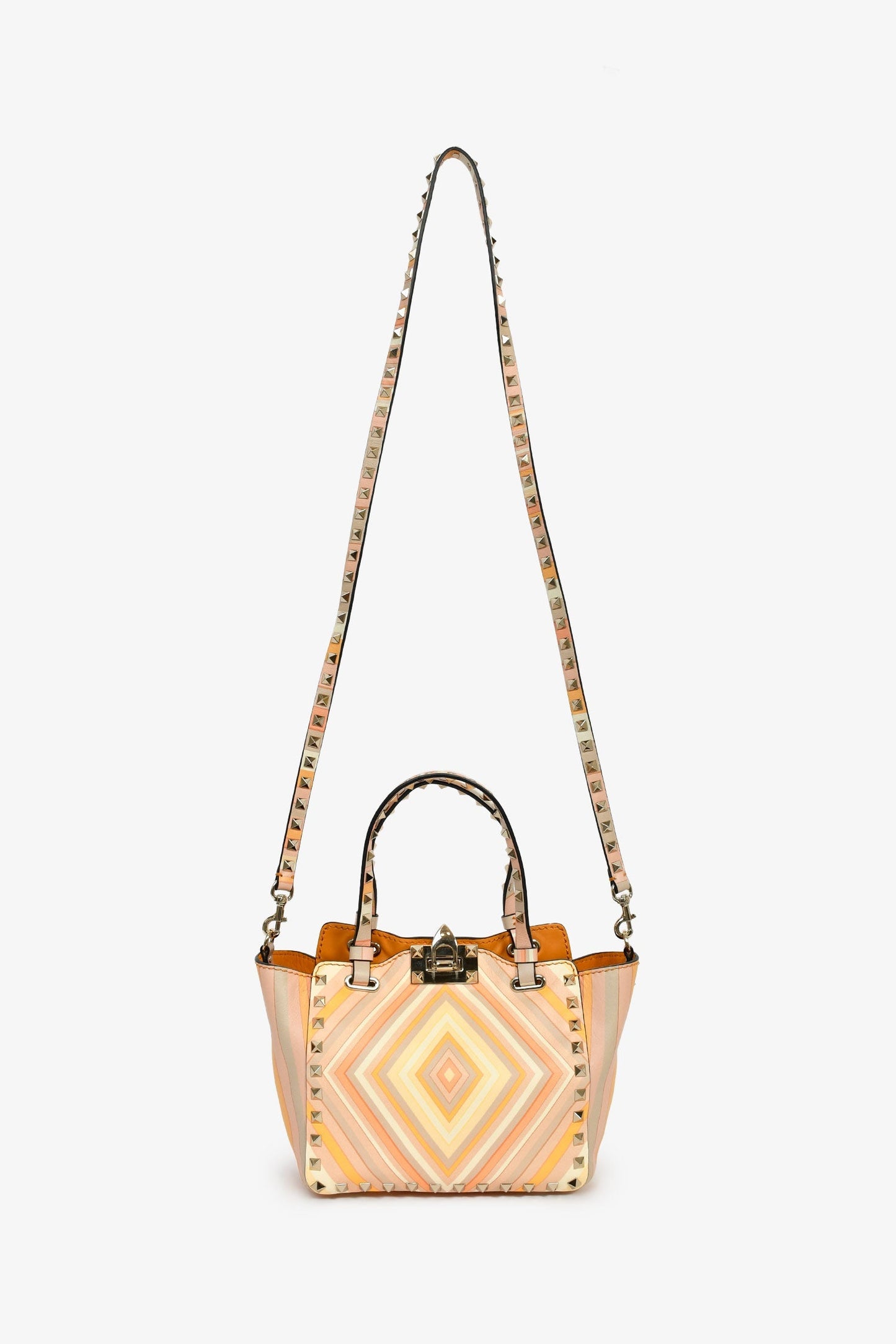 Valentino Orange Multicolour Rockstud Top Handle with Strap