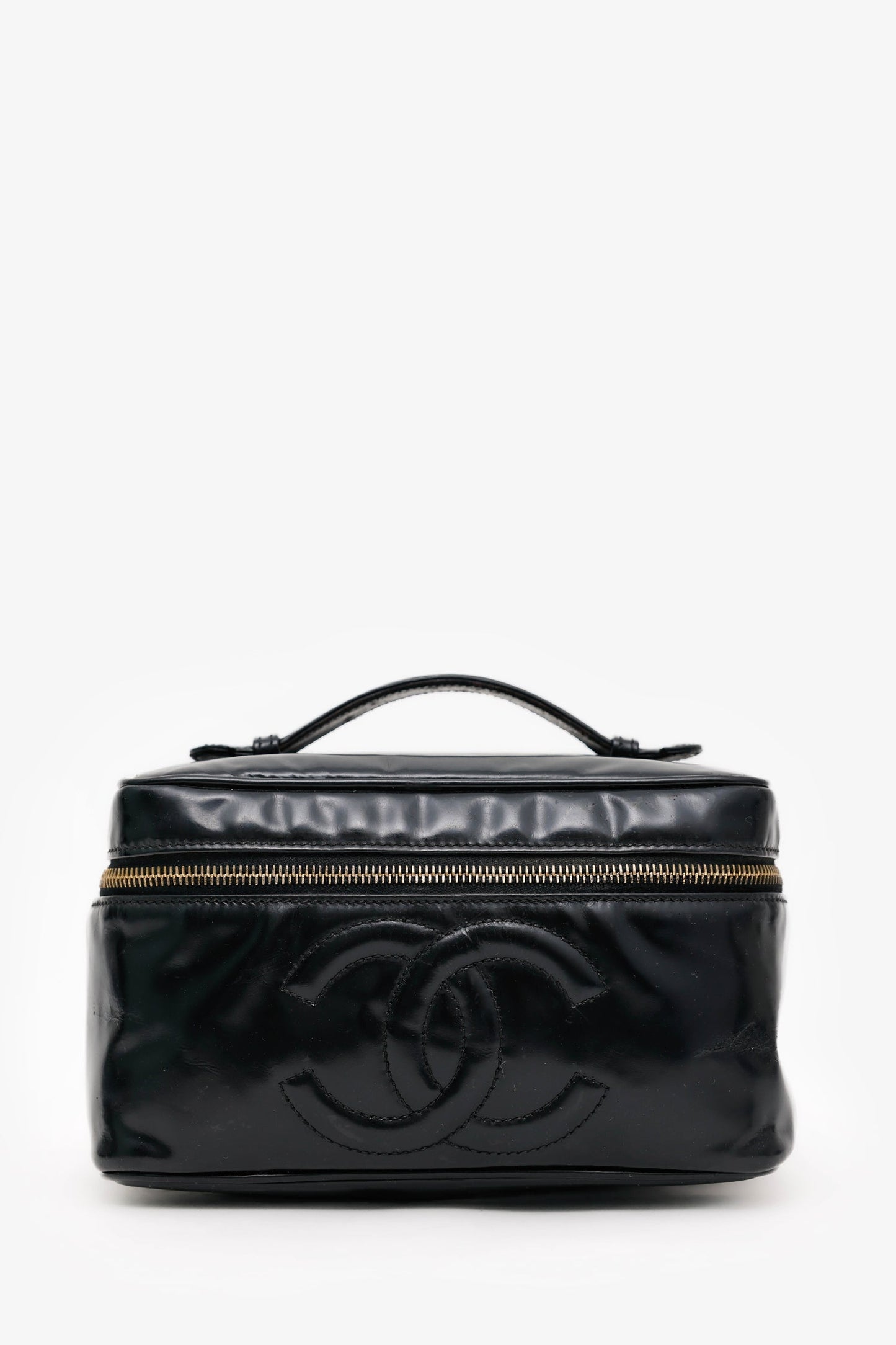 Chanel™ 1997-99 Black Patent Leather Large CC Vanity Case