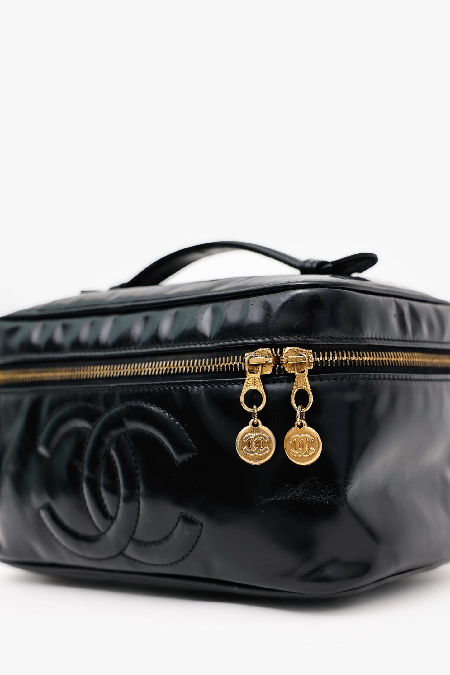 Chanel™ 1997-99 Black Patent Leather Large CC Vanity Case