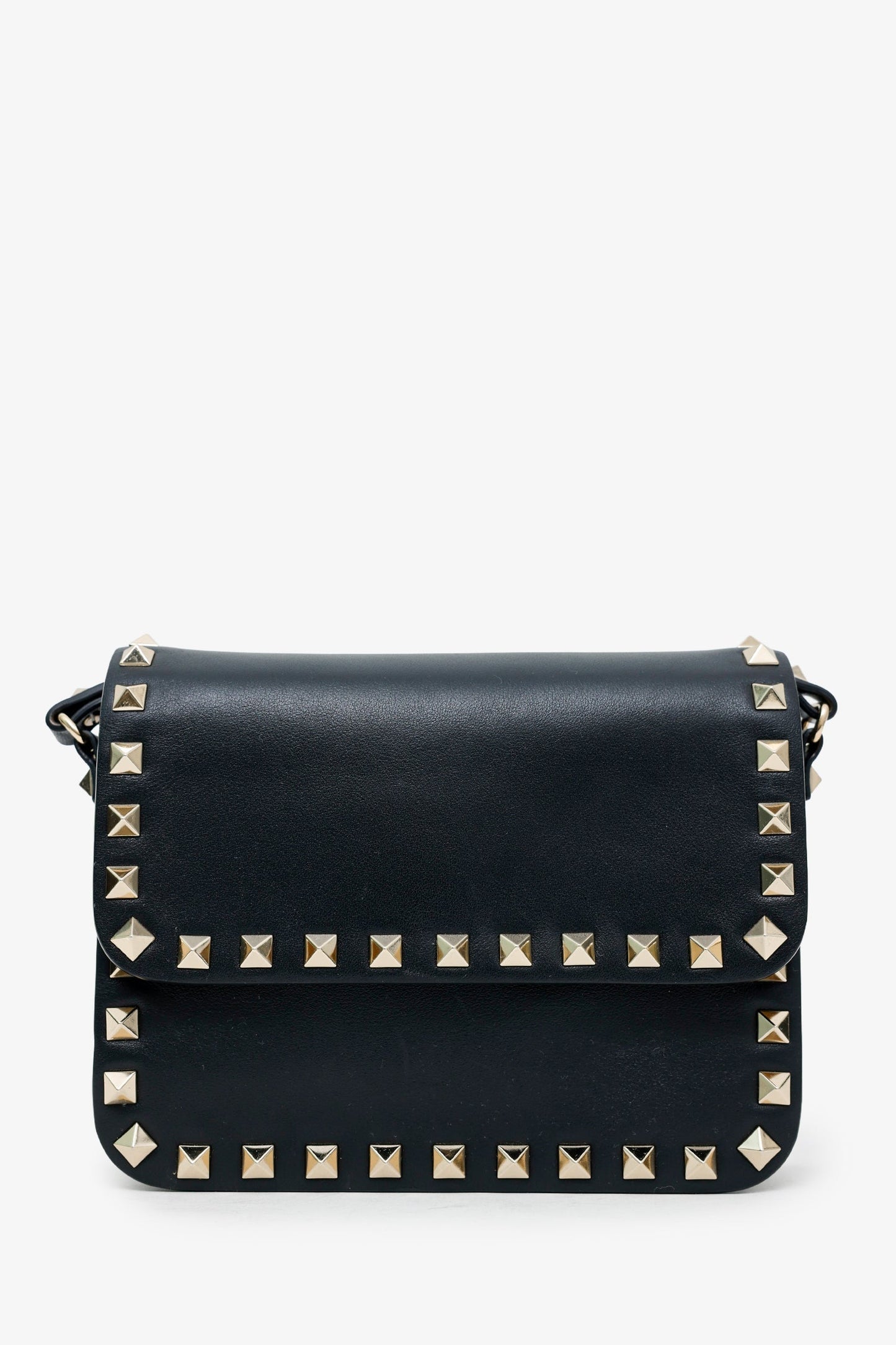 Valentino Black Leather Rockstud Small Flap Bag