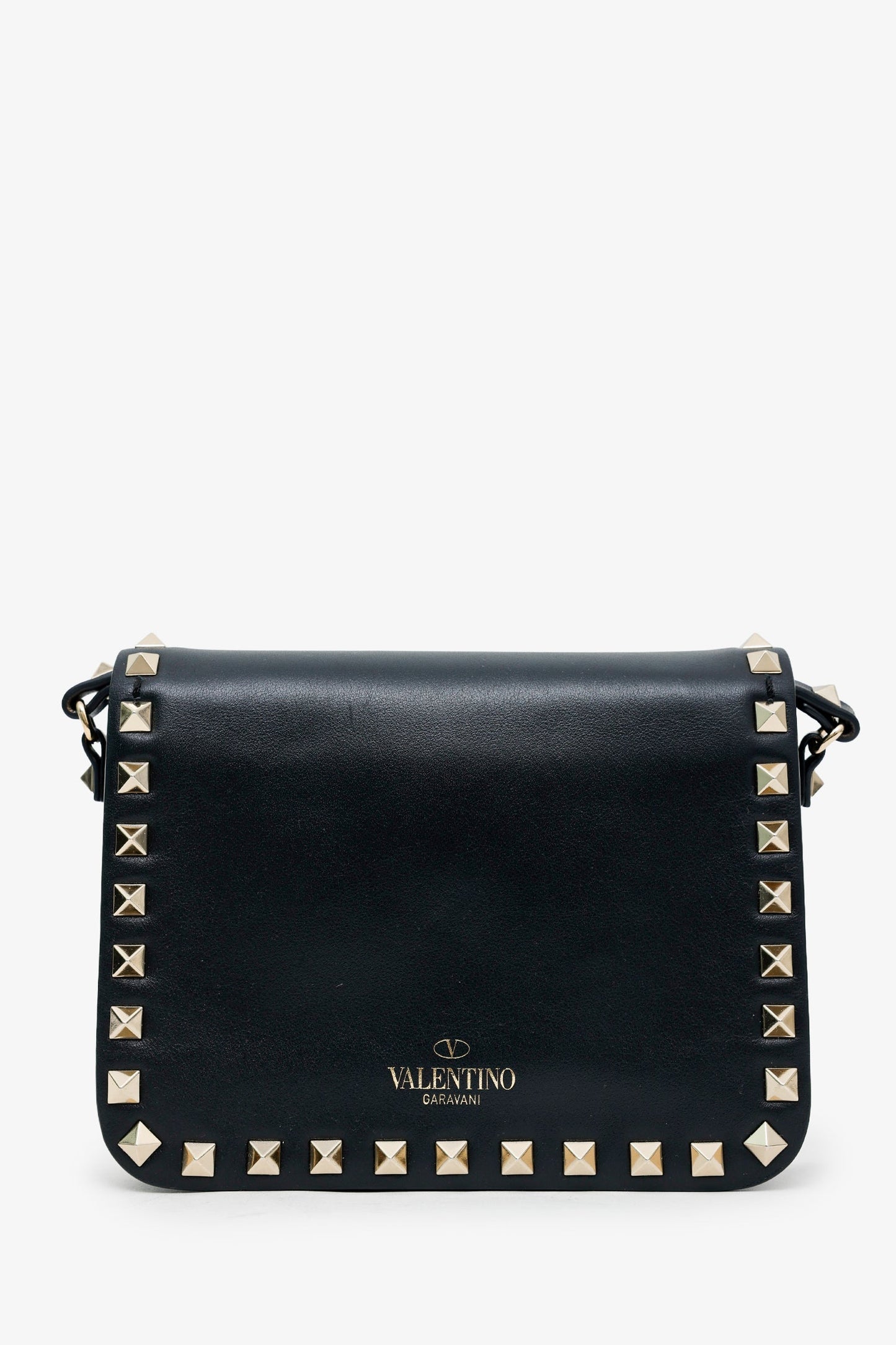 Valentino Black Leather Rockstud Small Flap Bag