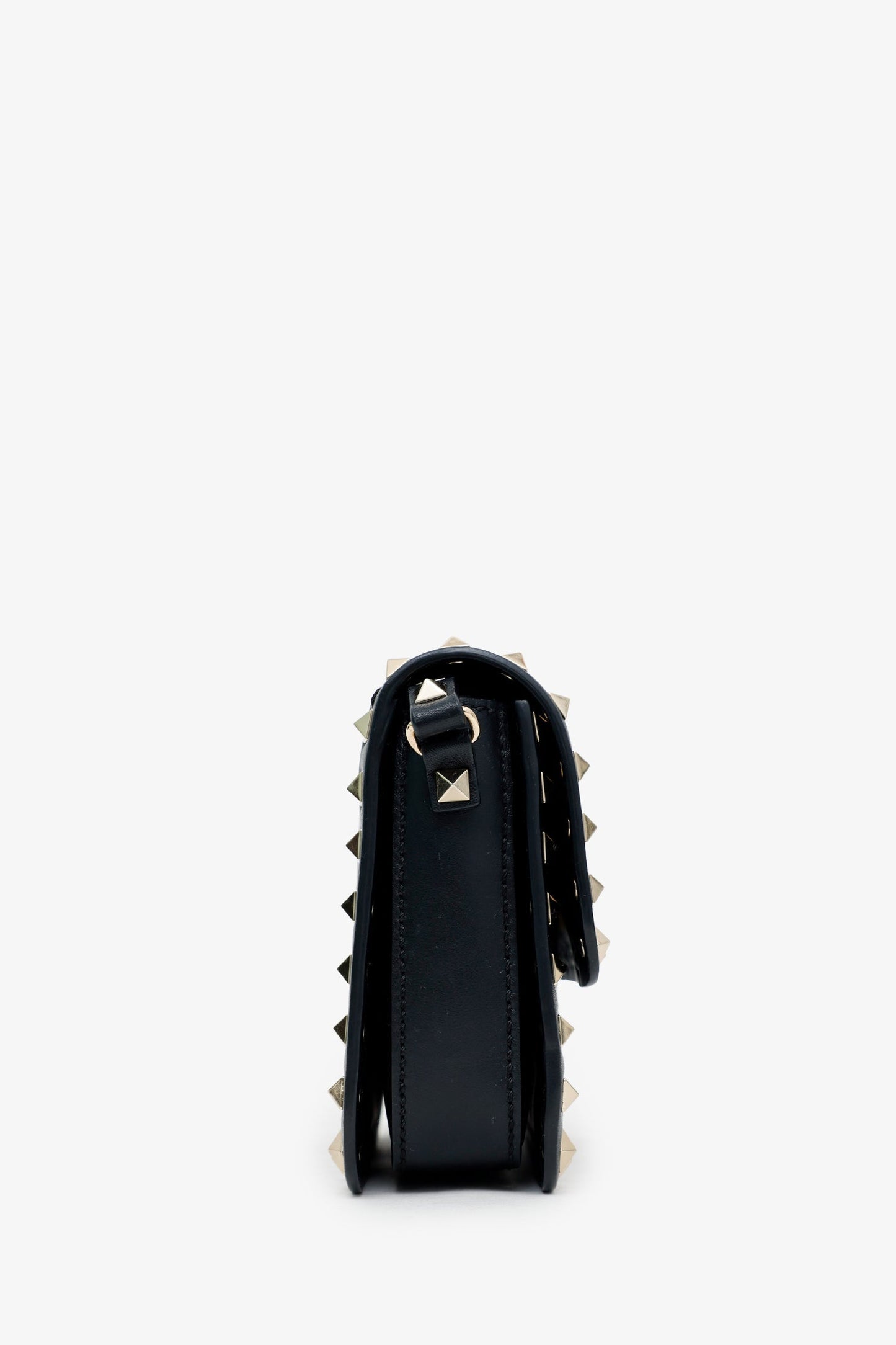 Valentino Black Leather Rockstud Small Flap Bag