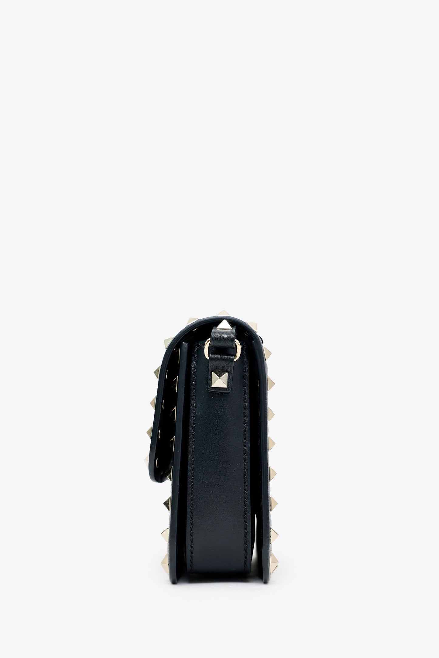 Valentino Black Leather Rockstud Small Flap Bag