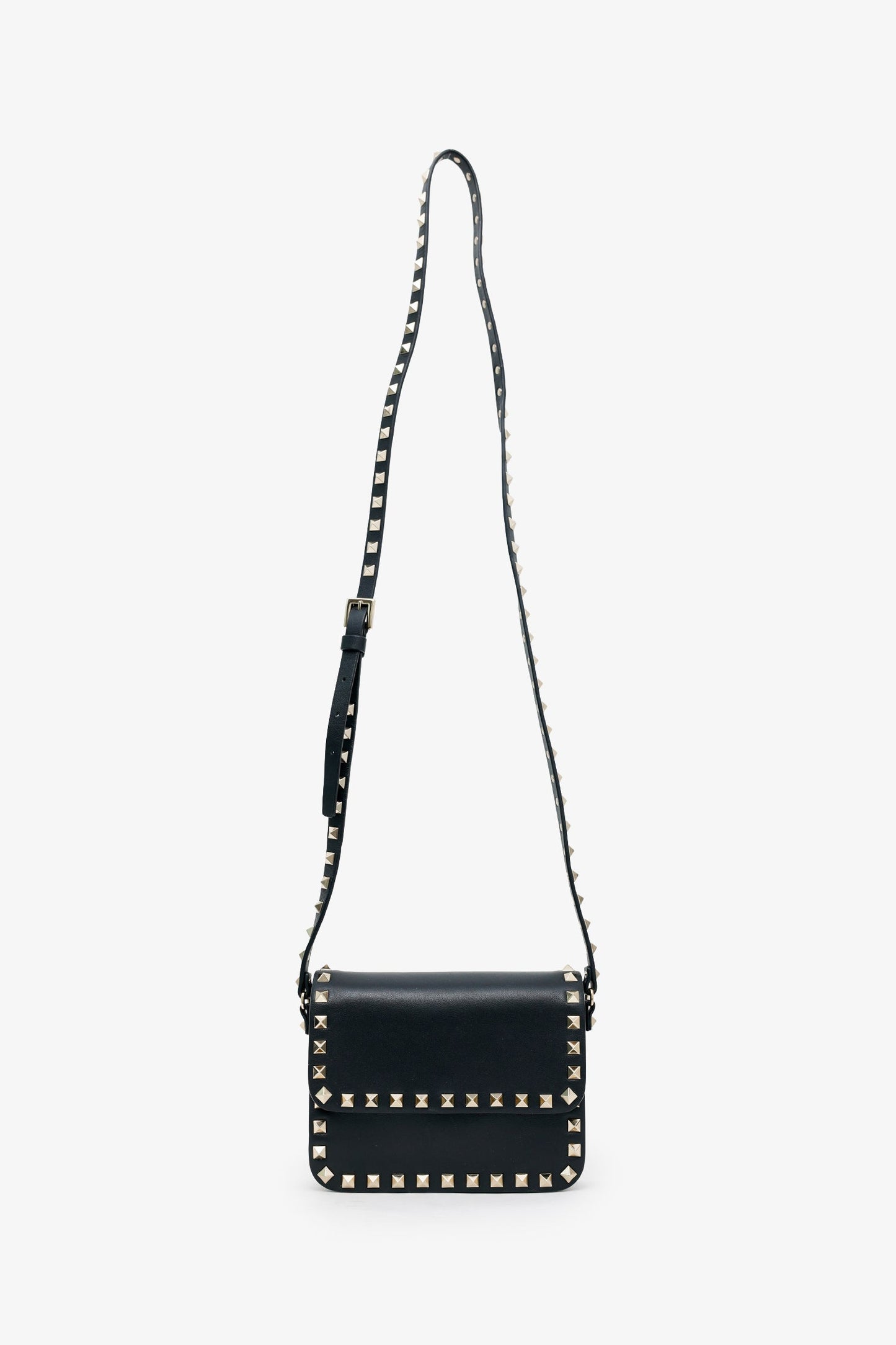 Valentino Black Leather Rockstud Small Flap Bag