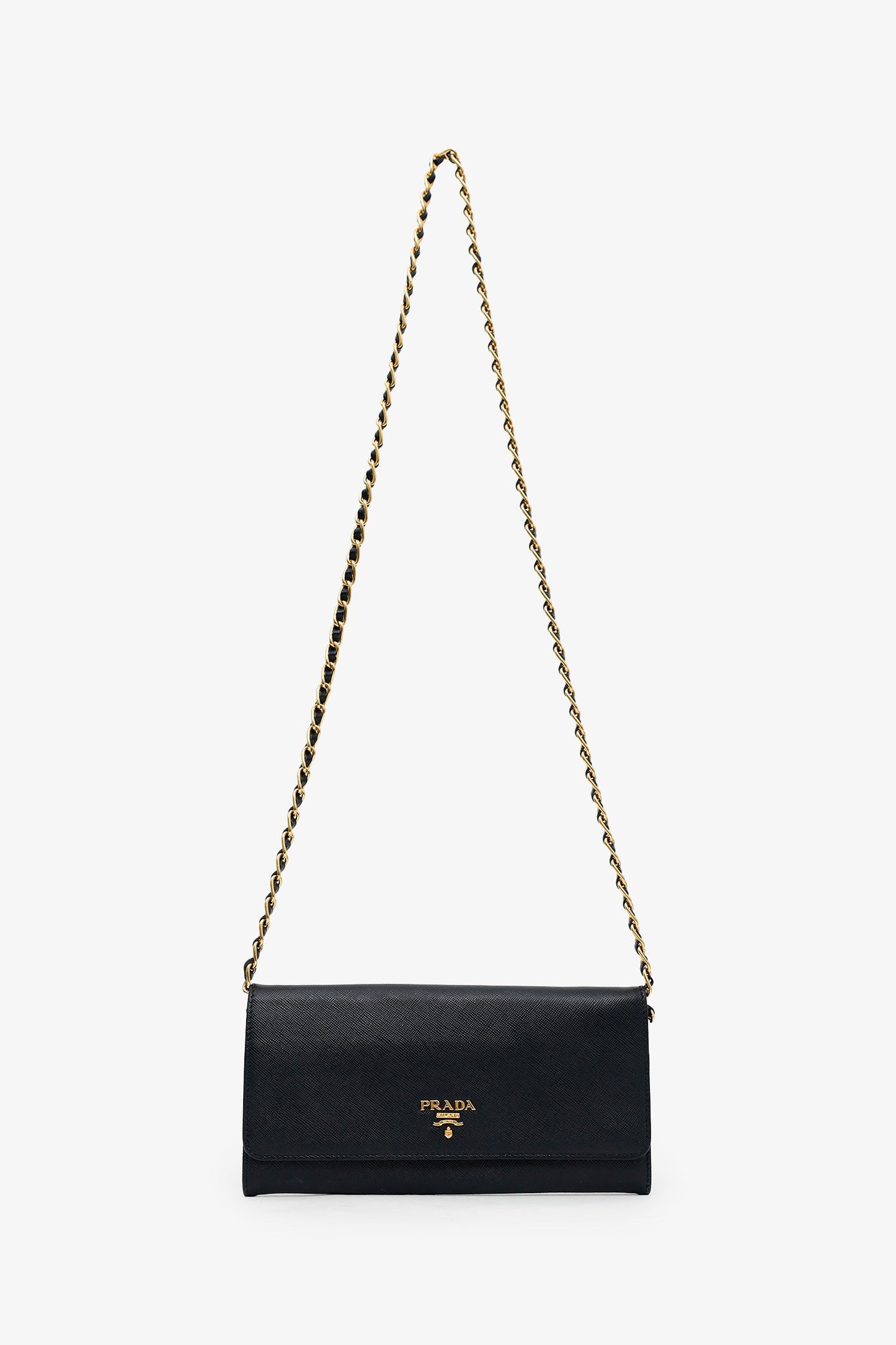 Prada Black Saffiano Leather Wallet on Chain