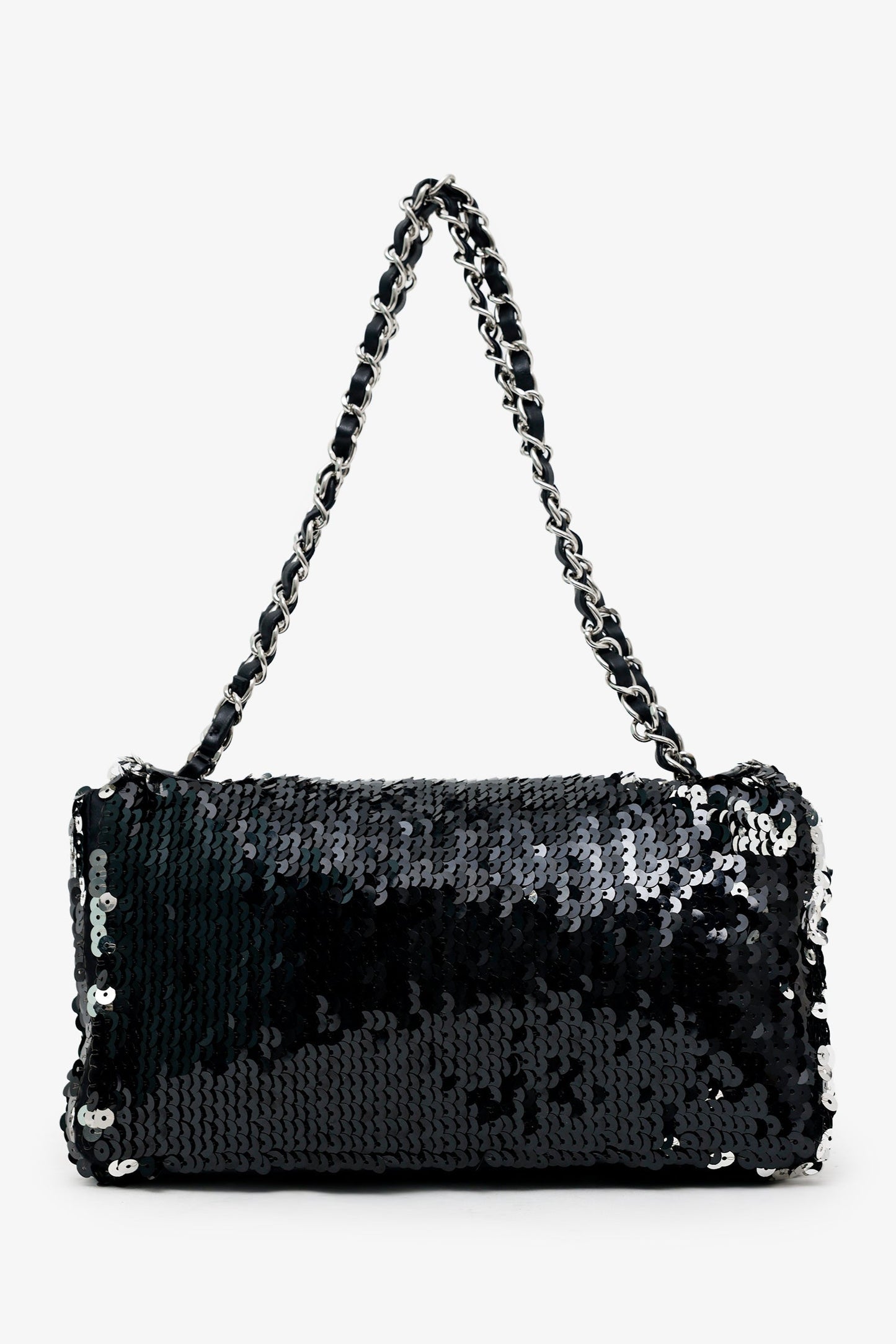 Chanel™ 2008-09 Black/Silver Sequin Flap CC Logo Shoulder Bag