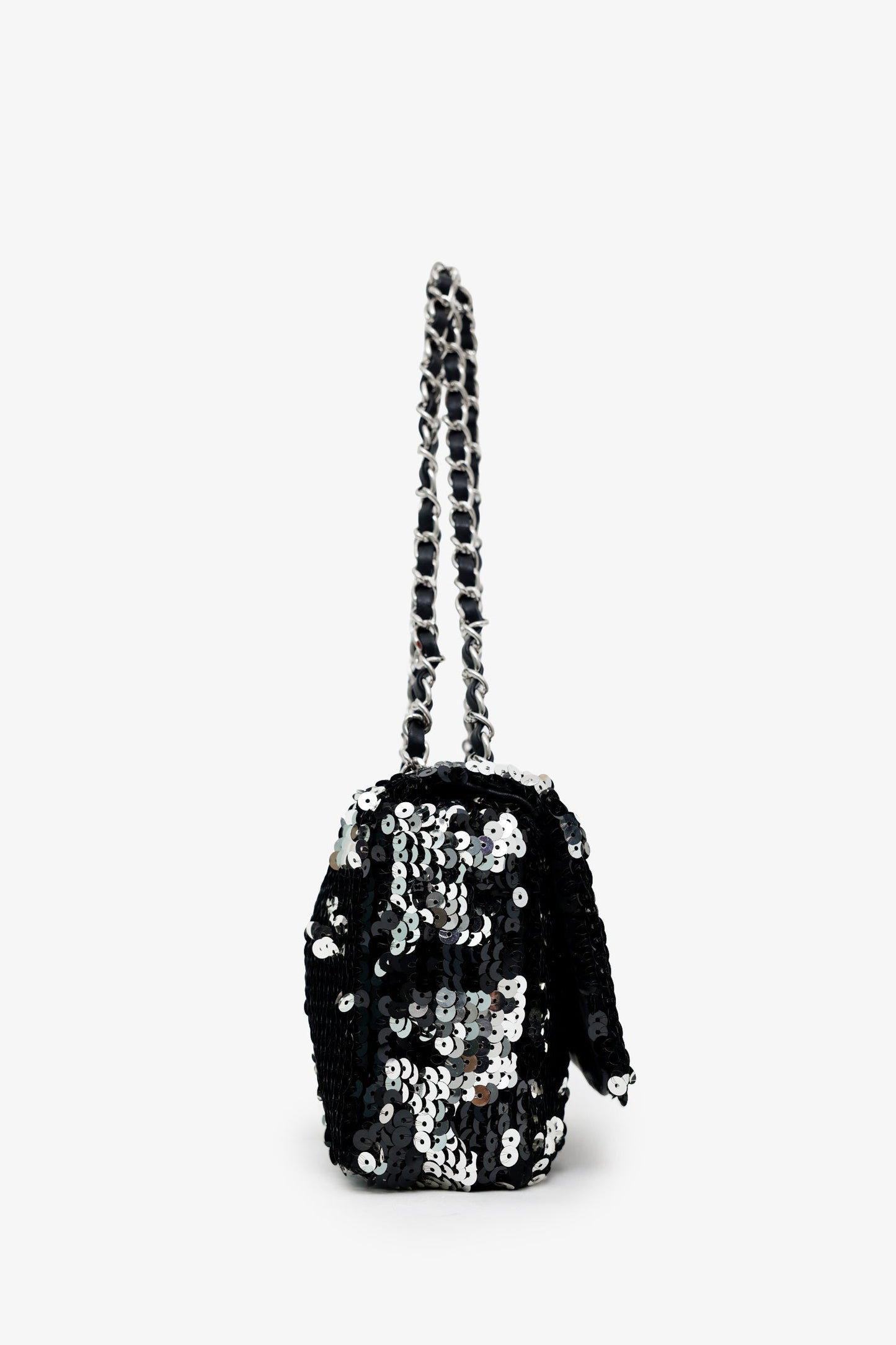 Chanel™ 2008-09 Black/Silver Sequin Flap CC Logo Shoulder Bag