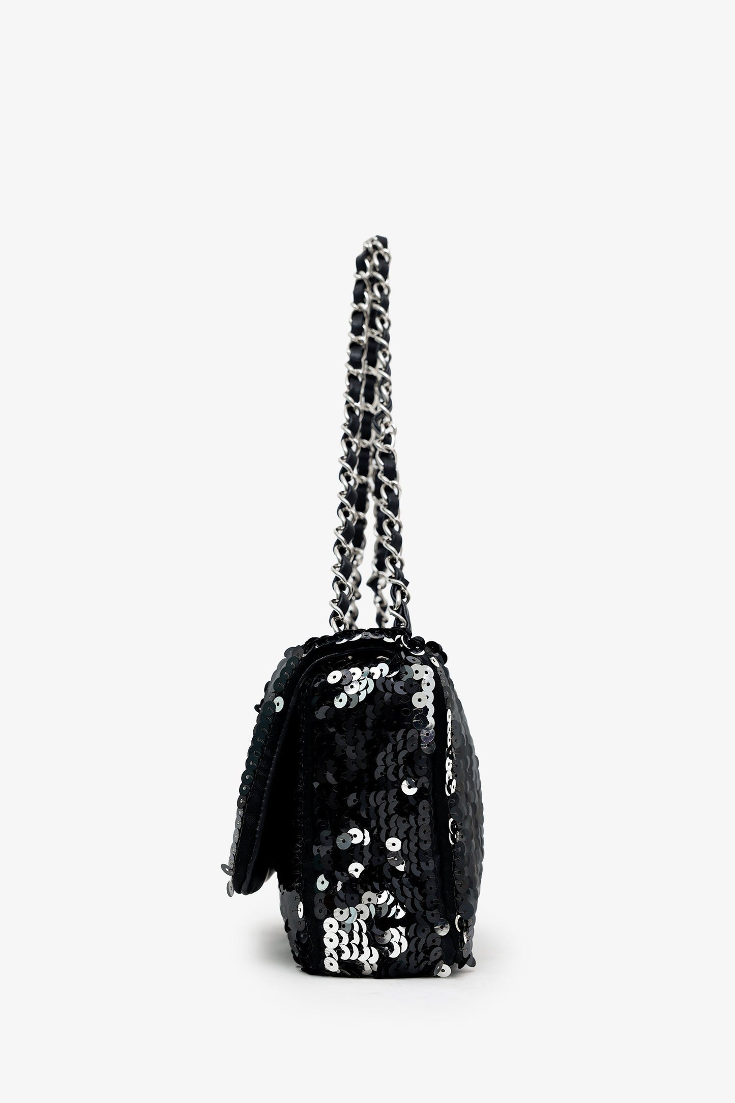 Chanel™ 2008-09 Black/Silver Sequin Flap CC Logo Shoulder Bag