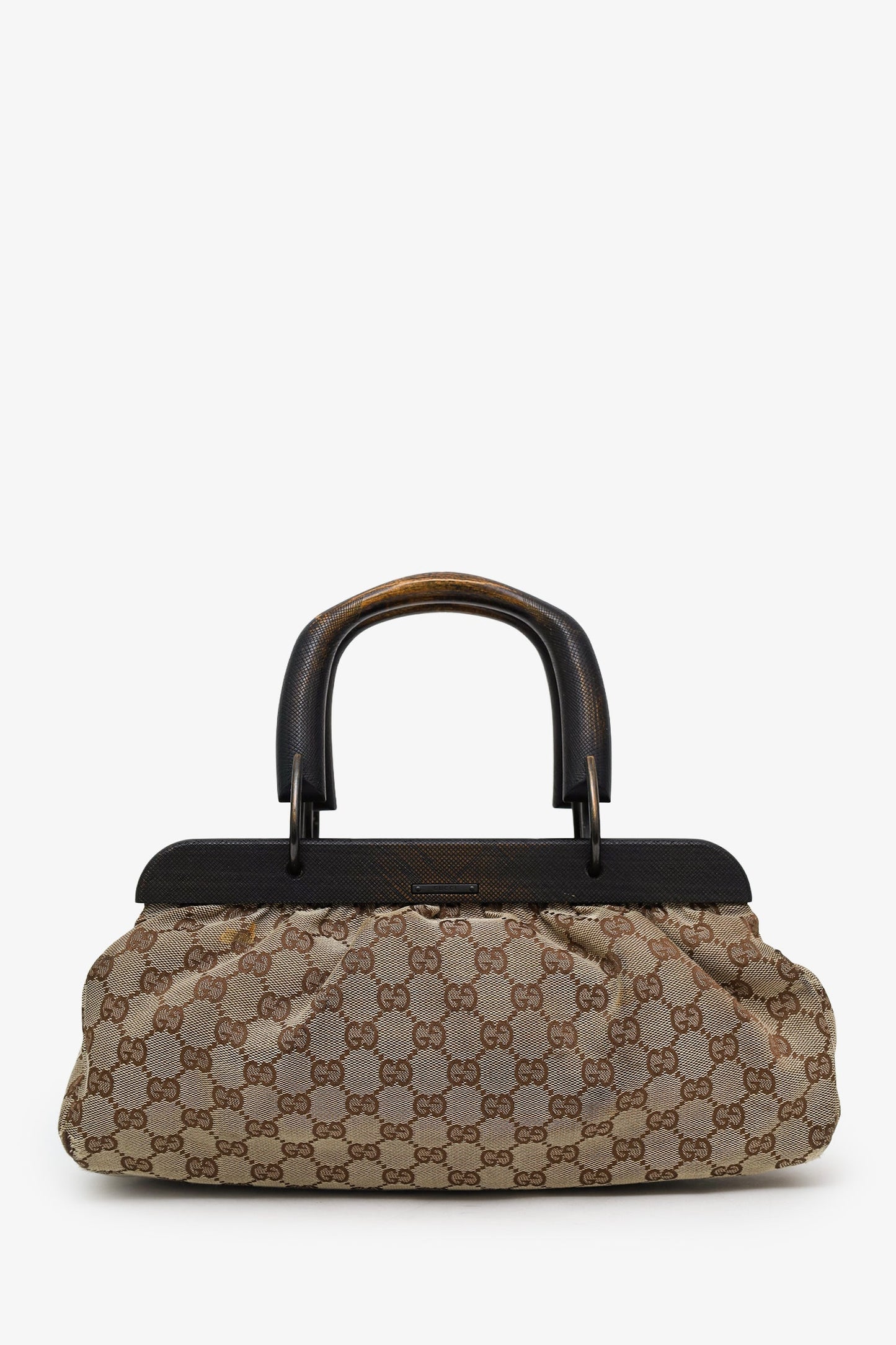 Gucci Beige GG Canvas Wooden Handle Satchel
