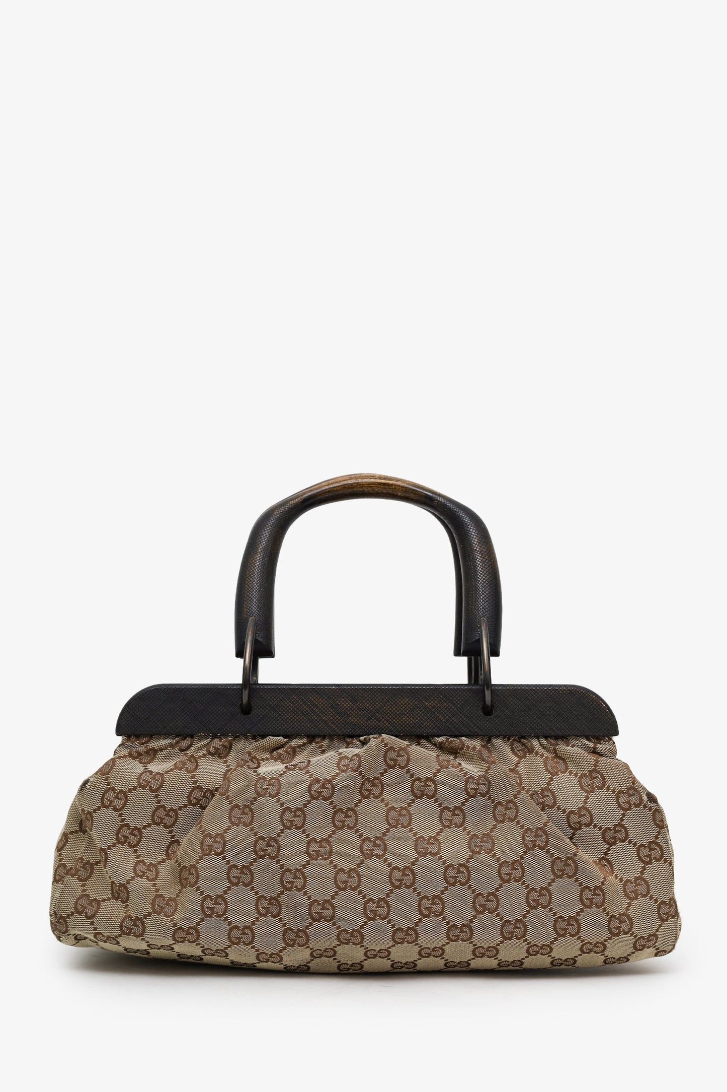 Gucci Beige GG Canvas Wooden Handle Satchel