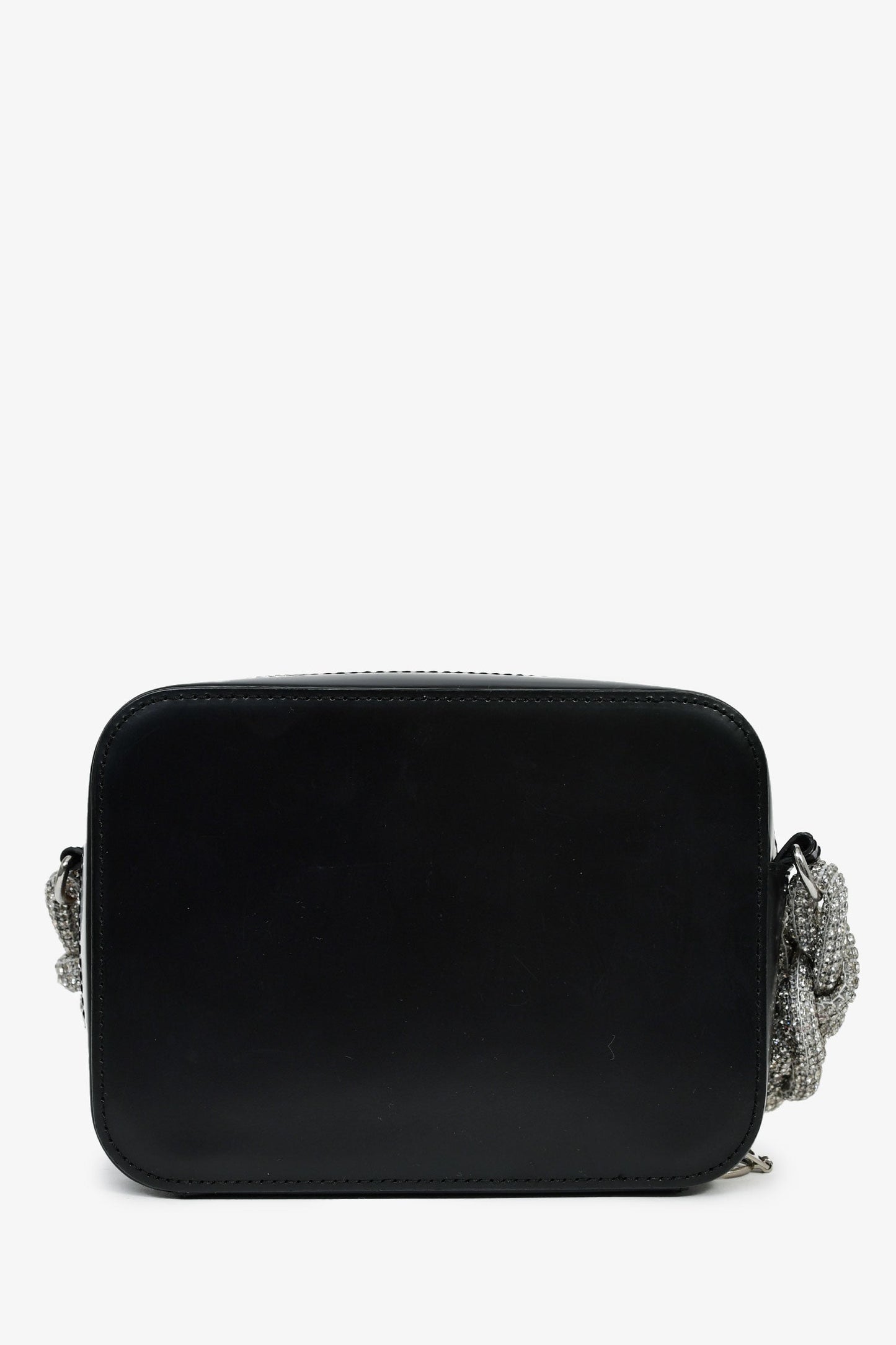 Kara Black Leather 'Cobra' Crossbody Bag With Crystal Embellished Strap