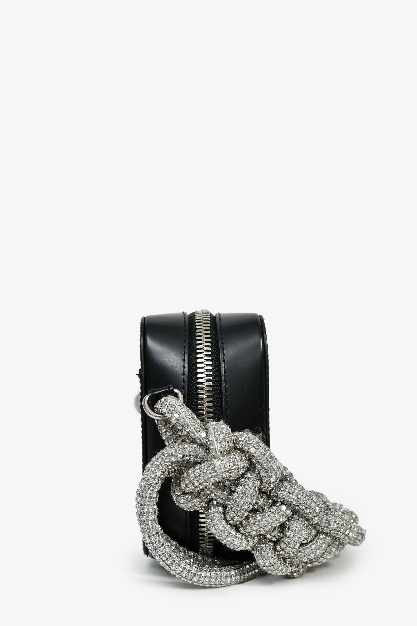 Kara Black Leather 'Cobra' Crossbody Bag With Crystal Embellished Strap